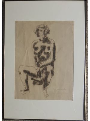 BEARS SIGNATURE T. DE LEMPICKA PASTEL NUDE PAINTING. An expressive pastel and pencil drawing on 
