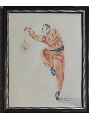 BEARS SIGNATURE GONCHAROVA WATERCOLOR PAINTING. Executed in watercolor on heavy cotton paper 