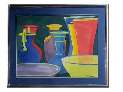BEARS SIGNATURE MINAS AVETISYAN WATERCOLOR PAINTING. A vibrant, graphic watercolor painting on 