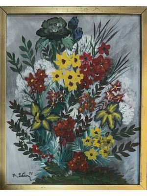 BEARS SIGNATURE YABLONSKAYA FLORAL OIL PAINTING. Executed on canvas, this bright floral painting 