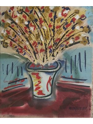 STYLE OF BURLIUK RUSSIAN SOVIET OIL ON CANVAS PAINTING. Rendered in the style of David Burliuk 