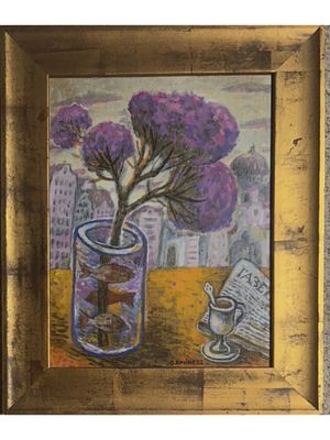 ATTRIBUTED TO OSCAR RABIN RUSSIAN SOVIET ERA OIL PAINTING. An oil on canvas painting attributed 
