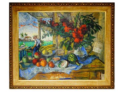 ATTR TO DAVID BURLIUK RUSSIAN STILL LIFE PAINTING. Attributed to David Burliuk (Russian-American 