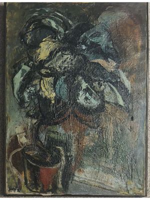 ATTRIBUTED TO NATALIA GONCHAROVA STILL LIFE OIL PAINTING. An expressive oil on canvas painting 
