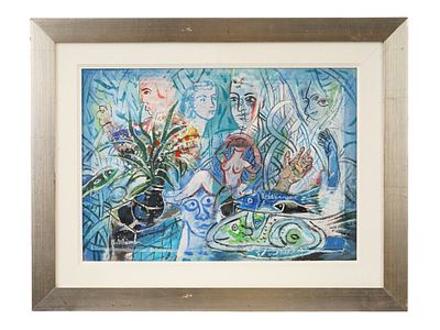 STATHIS LIVANIS GREEK MIXED MEDIA PAINTING 2004. Sthatis Livanis (Greek, born 1941). Mixed media 