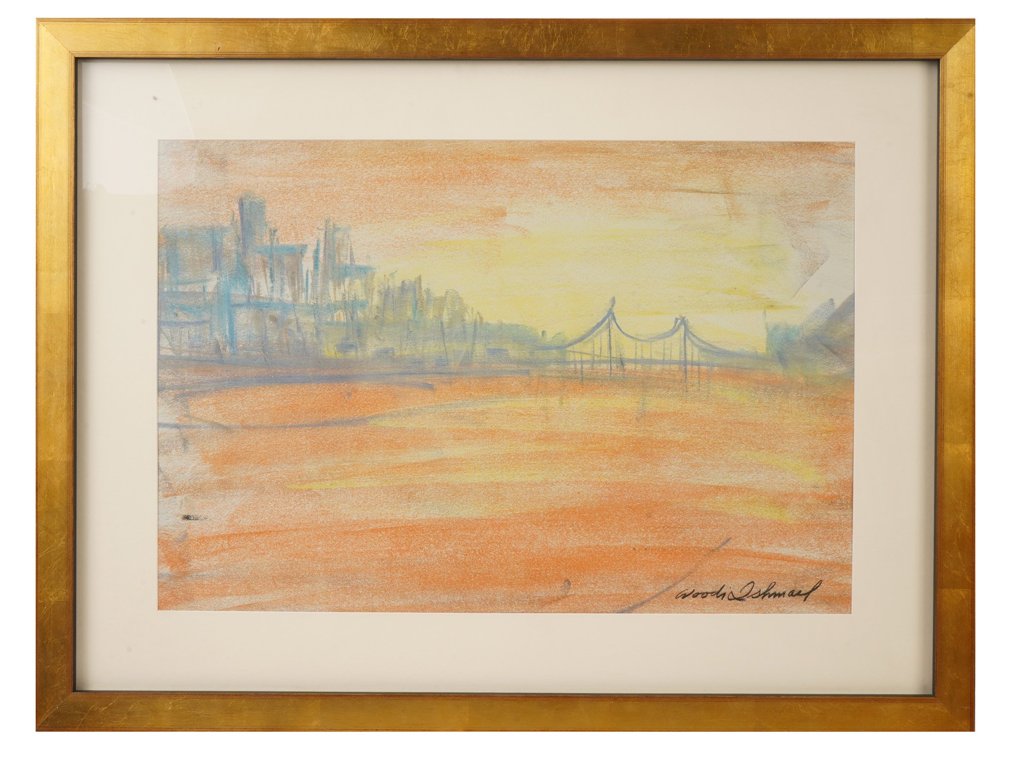 WOODI ISHMAEL AMERICAN CITYSCAPE COLOR PENCIL DRAWING