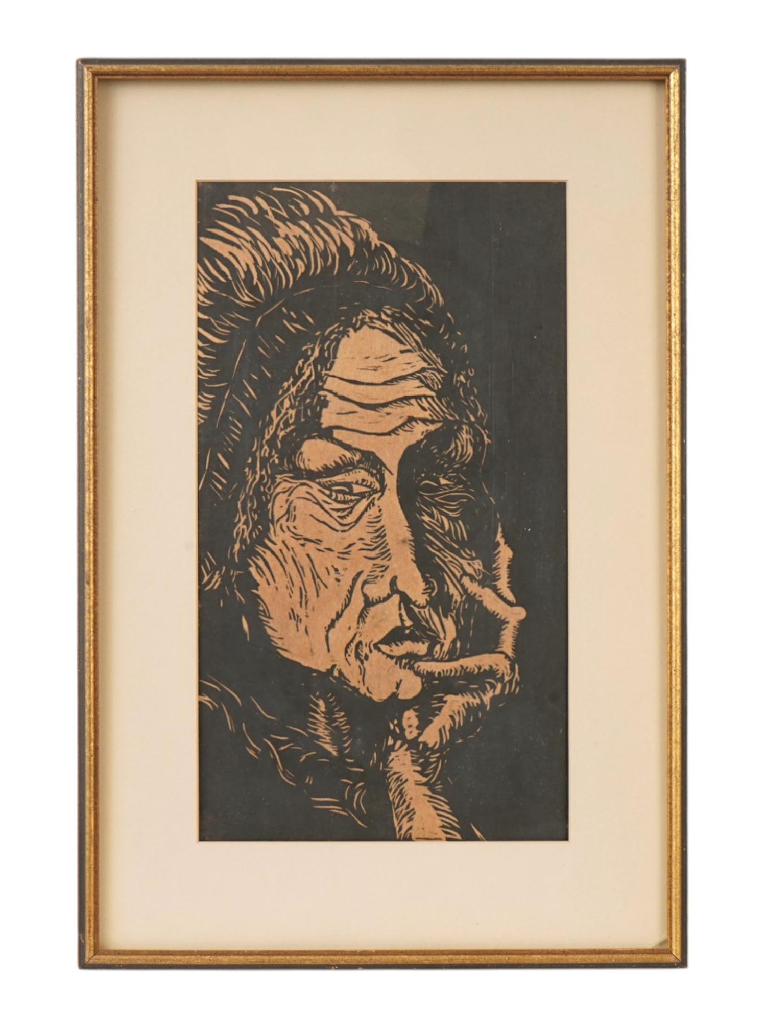 LTD ED FEMALE PORTRAIT LINOCUT PRINT SIGNED