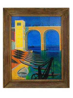 Пьер Шарбонье. Французская картина маслом &laquo;Порт Марселя&raquo;, 1958 год. Эта картина маслом на холсте 
