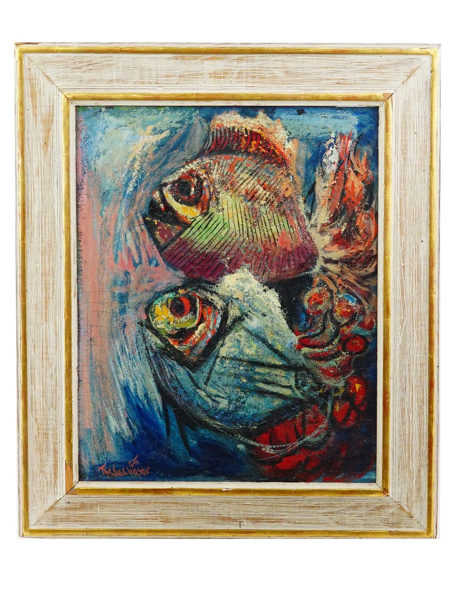 NAHUM TSCHACBASOV AMERICAN OIL PAINTING TROPICAL FISH