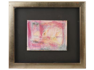 MID CENTURY ABSTRACT PAINTING SIGNED TOM YOUNG. Mixed media painting on paper. Abstract 