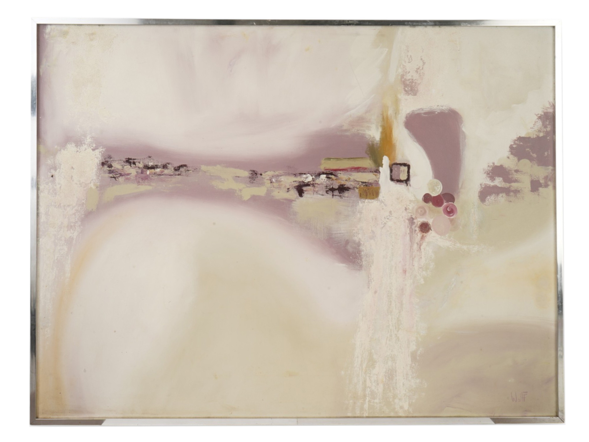 LYRICAL ABSTRACT OIL PAINTING SIGNED WOLFF