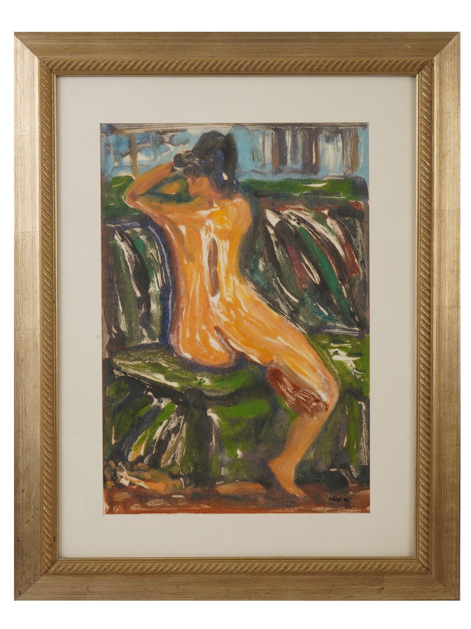 THEO HIOS AMERICAN FEMALE NUDE WATERCOLOR PAINTING
