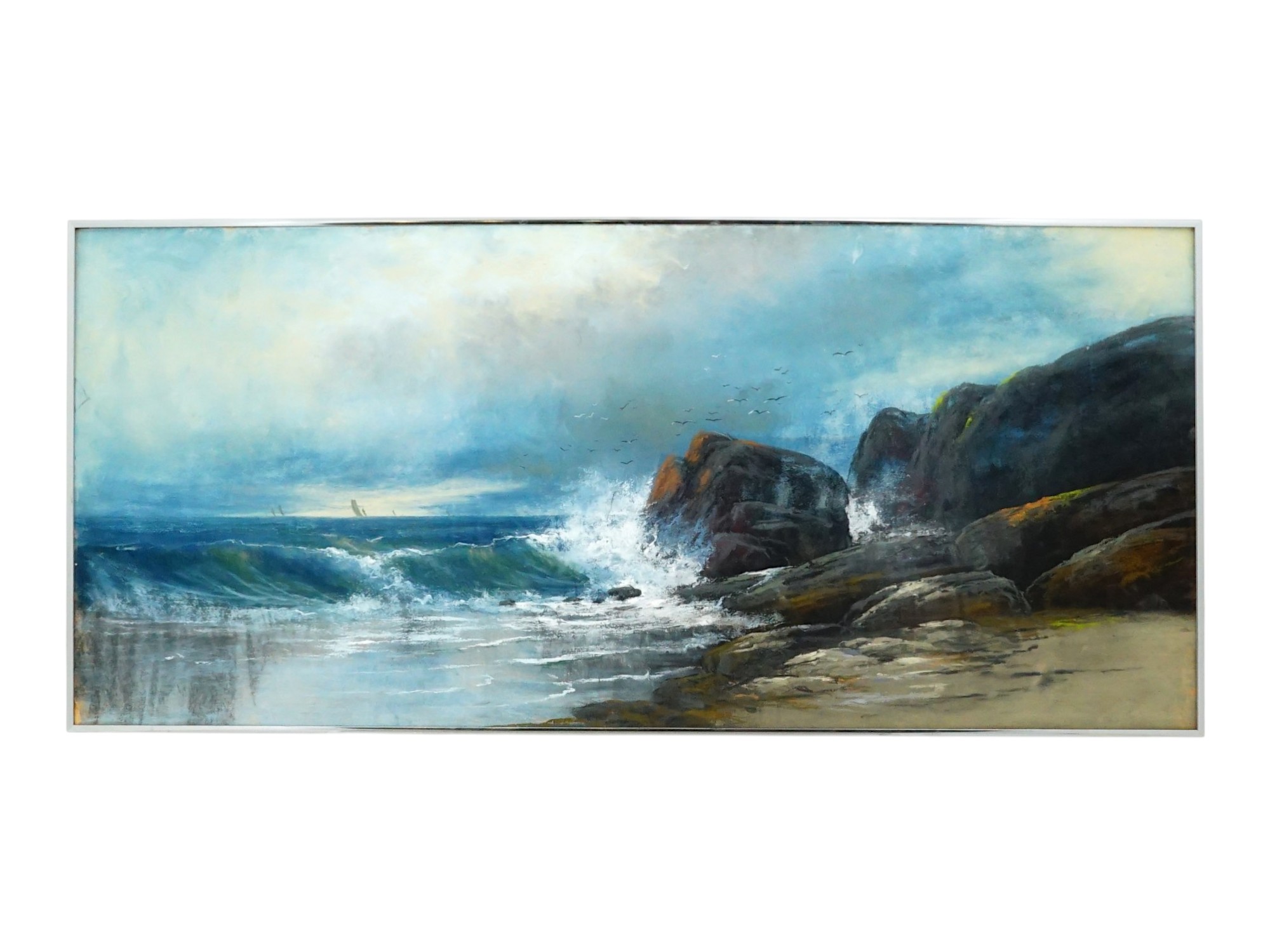 AMERICAN COASTAL SEASCAPE PASTEL PAINTING 20TH C