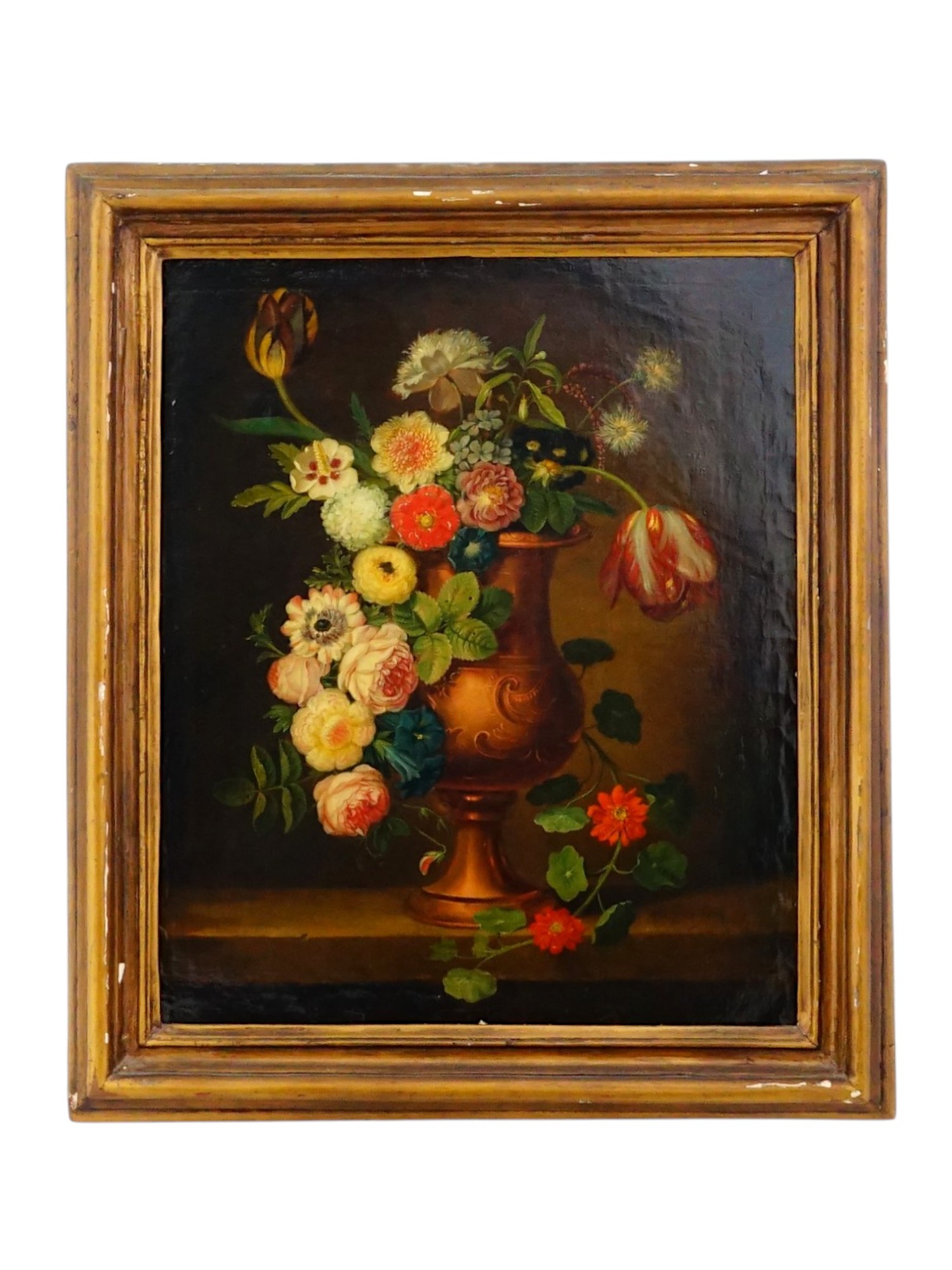 18TH C FRENCH SCHOOL FLORAL STILL LIFE OIL PAINTING