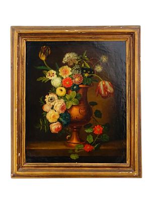ФРАНЦУЗСКИЙ ЦВЕТОЧНЫЙ НАТЮРМОРТ 18 ВЕКА, МАСЛОМ. An 18th-century French School oil on canvas 