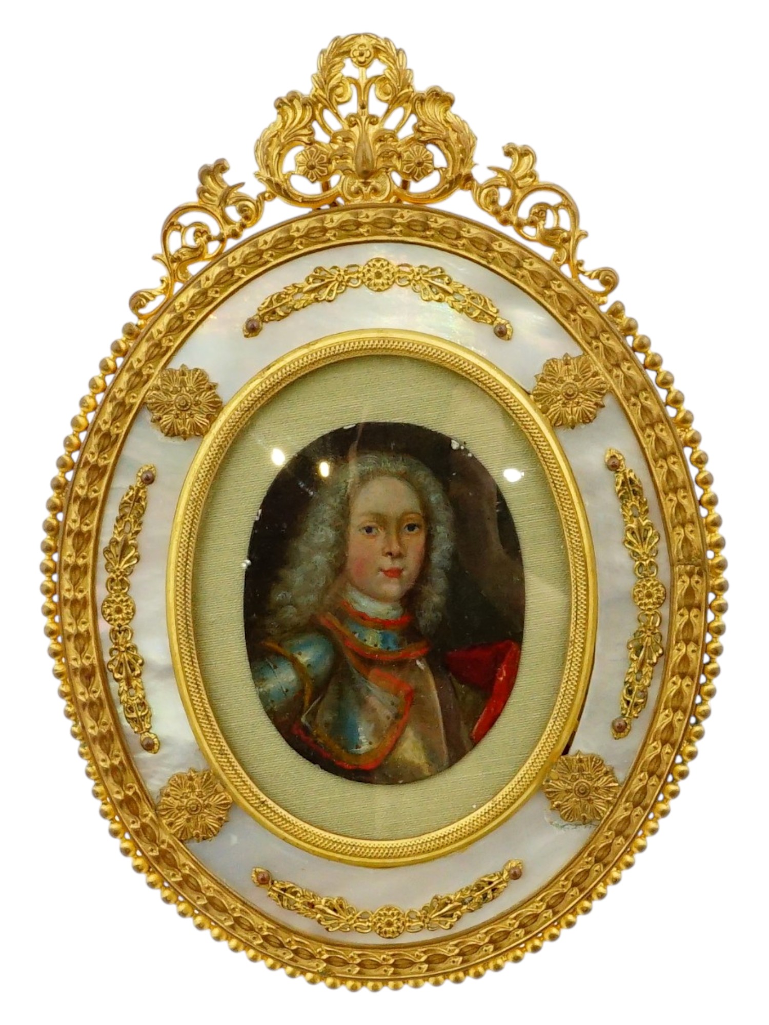 ANTIQUE EUROPEAN MINIATURE ON CUPPER MALE PORTRAIT FRAMED