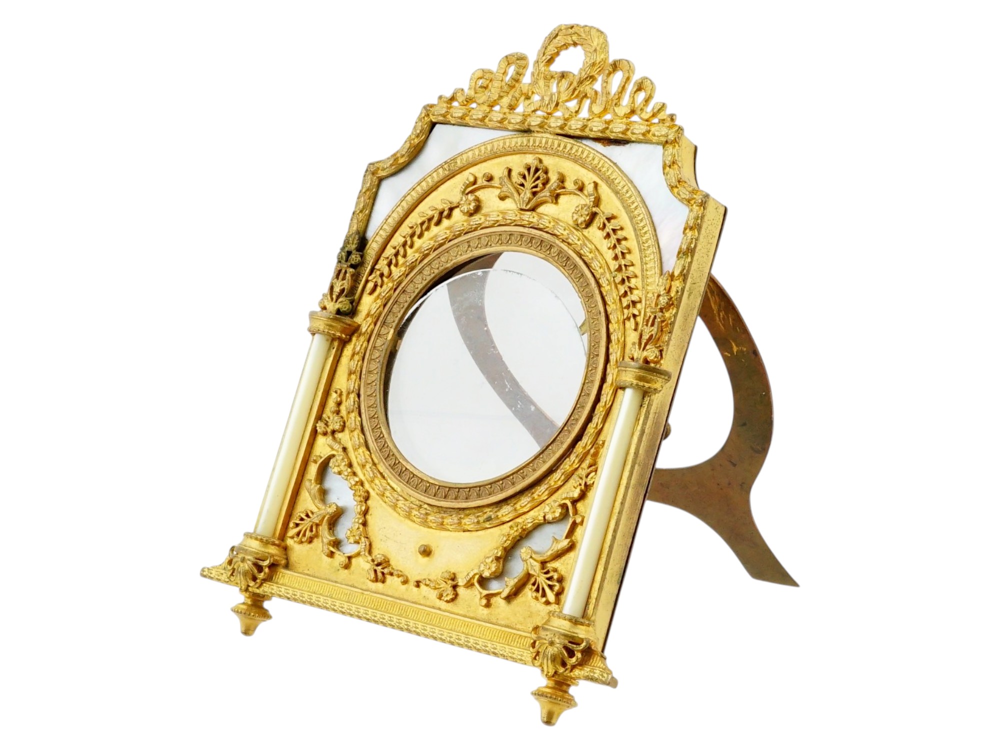 ANTIQUE FRENCH BRONZE MOTHER OF PEARL PICTURE FRAME