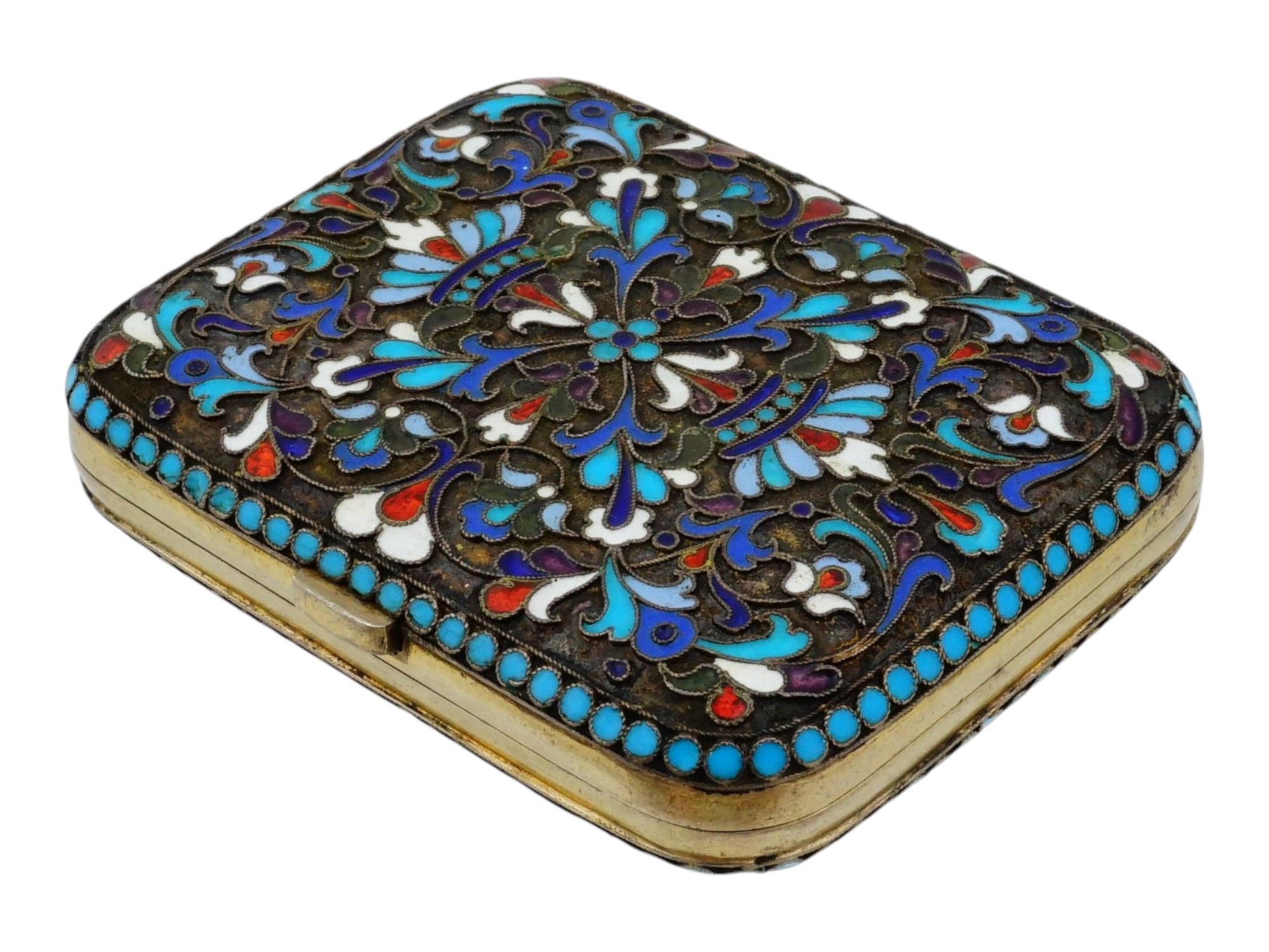 IMPERIAL RUSSIAN SILVER CLOISONNE ENAMEL CIGARETTE CASE