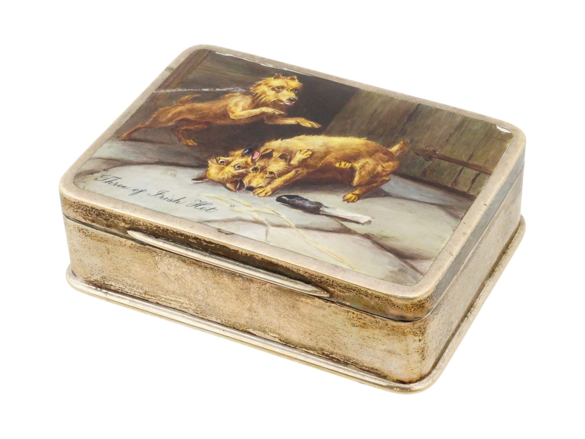 ANTIQUE ENGLISH STERLING SILVER BOX W ENAMEL MINIATURE