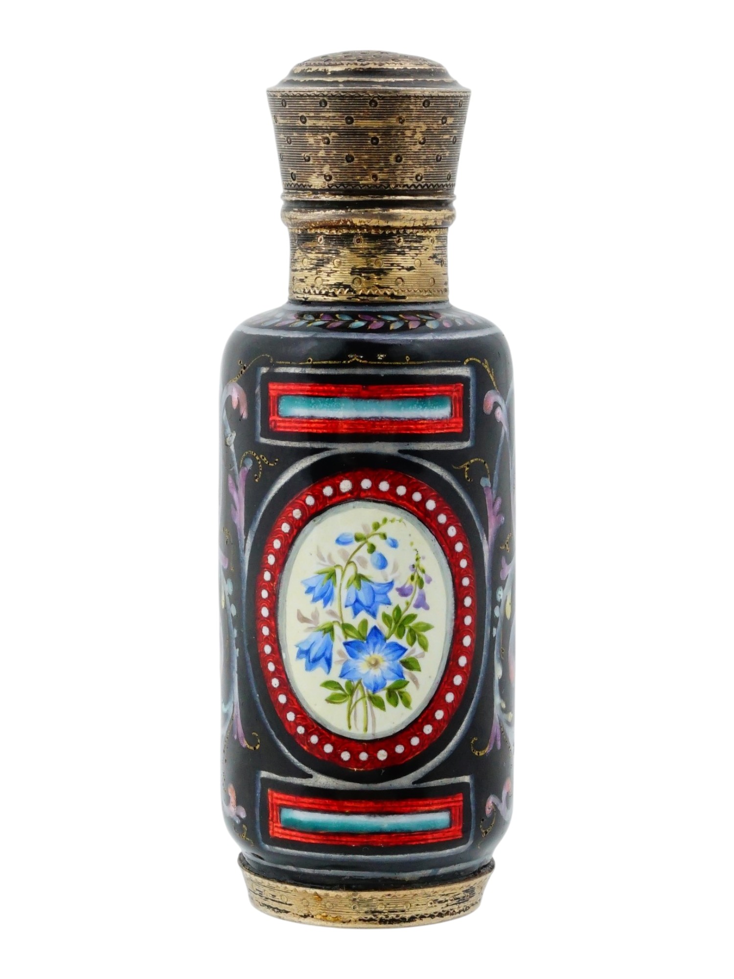 ANTIQUE FRENCH SILVER ENAMEL PERFUME BOTTLE