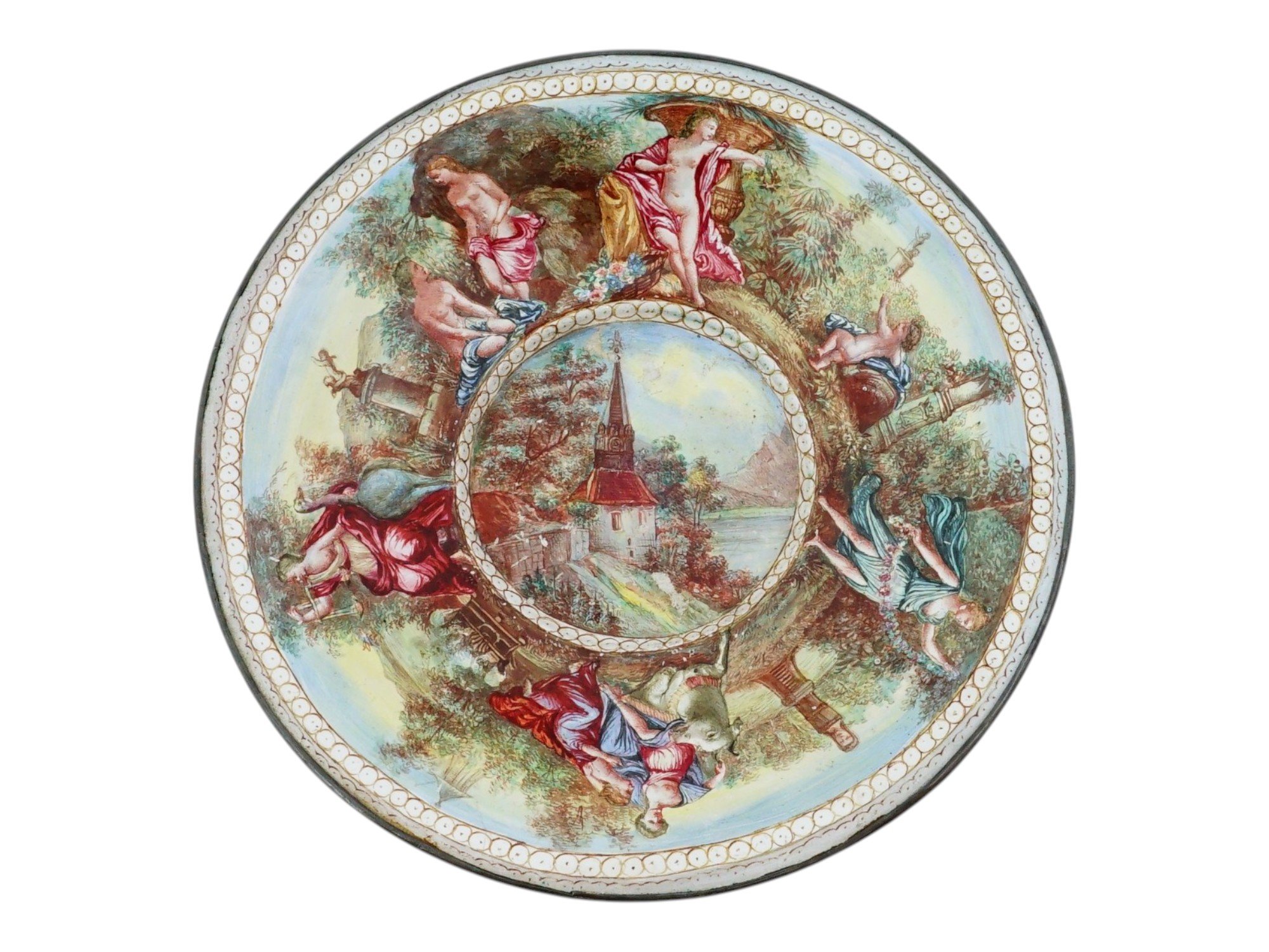 ANTIQUE VIENNESE SILVER AND ENAMEL SAUCER