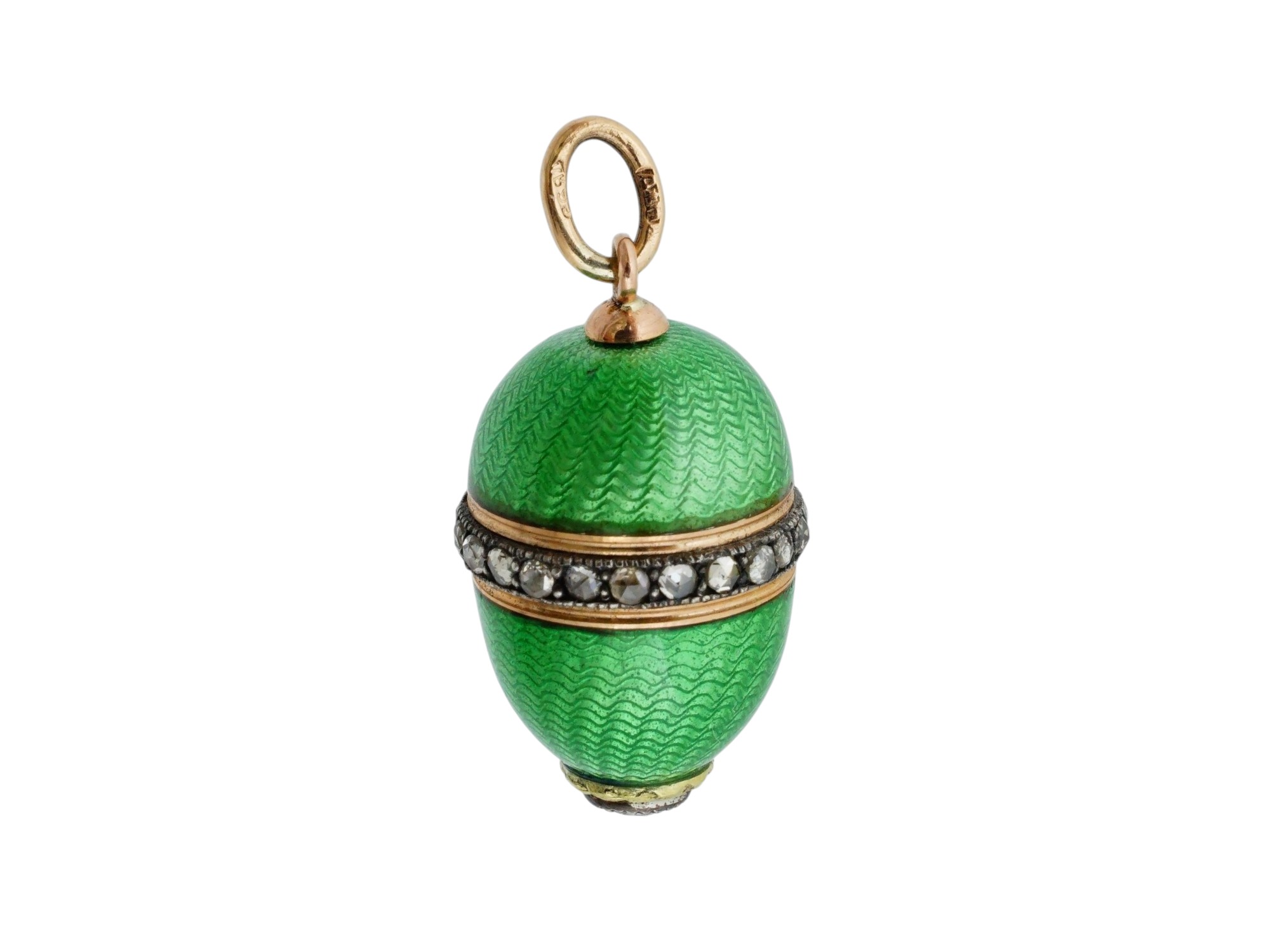 RUSSIAN IMPERIAL 56 GOLD ENAMEL DIAMOND EGG PENDANT