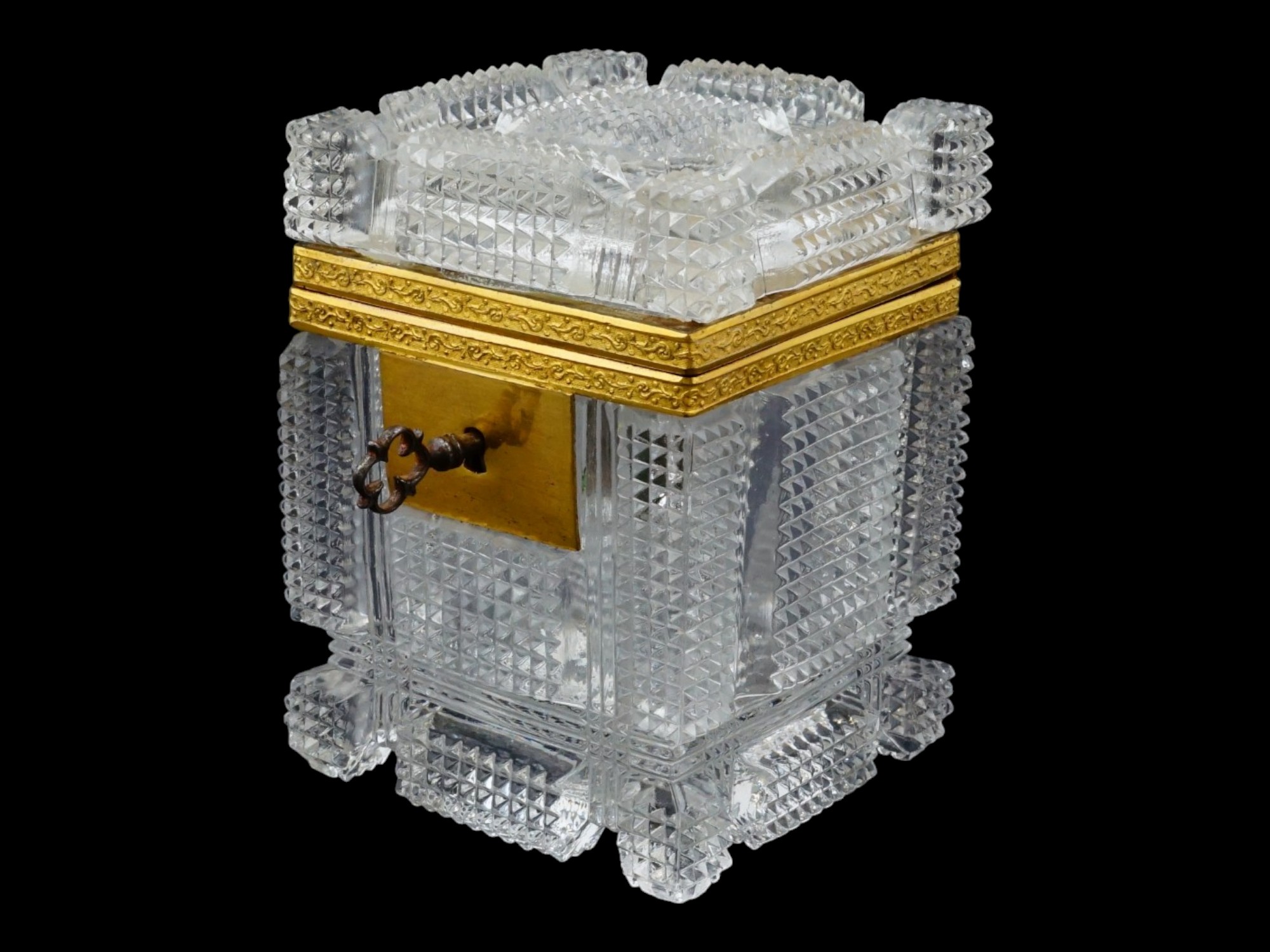 ANTIQUE FRENCH CHARLES X CRYSTAL AND ORMOLU JEWELRY BOX