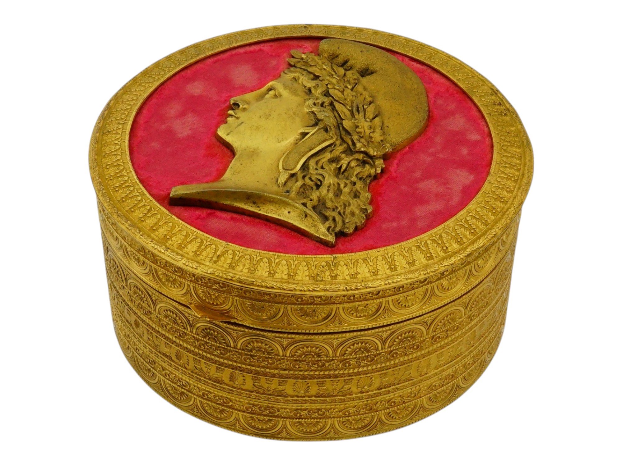 FRENCH EMPIRE GILT BRONZE TRINKET BOX WITH PORTRAIT