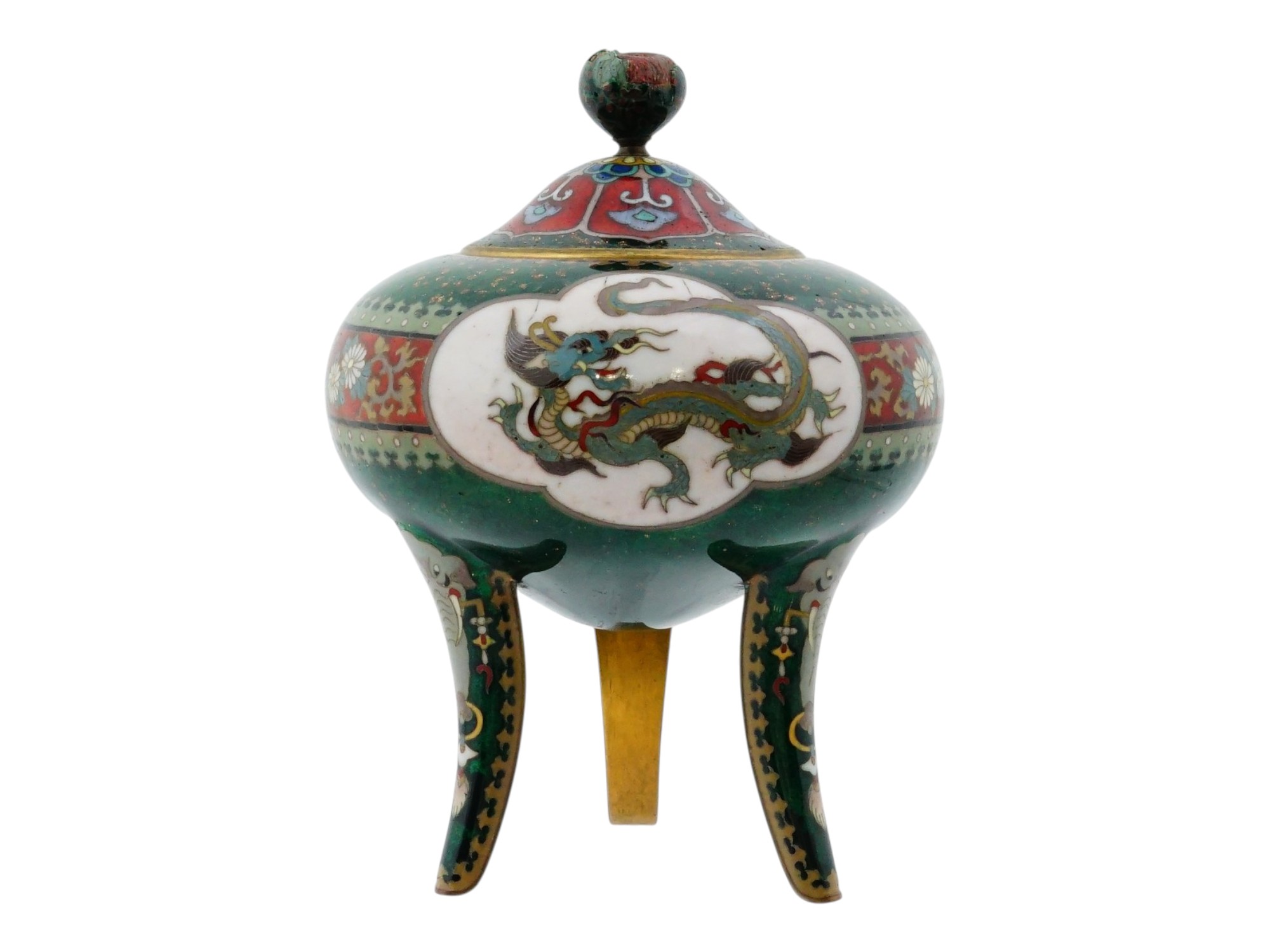 JAPANESE MEIJI CLOISONNE ENAMEL TRIPOD KORO CENSER
