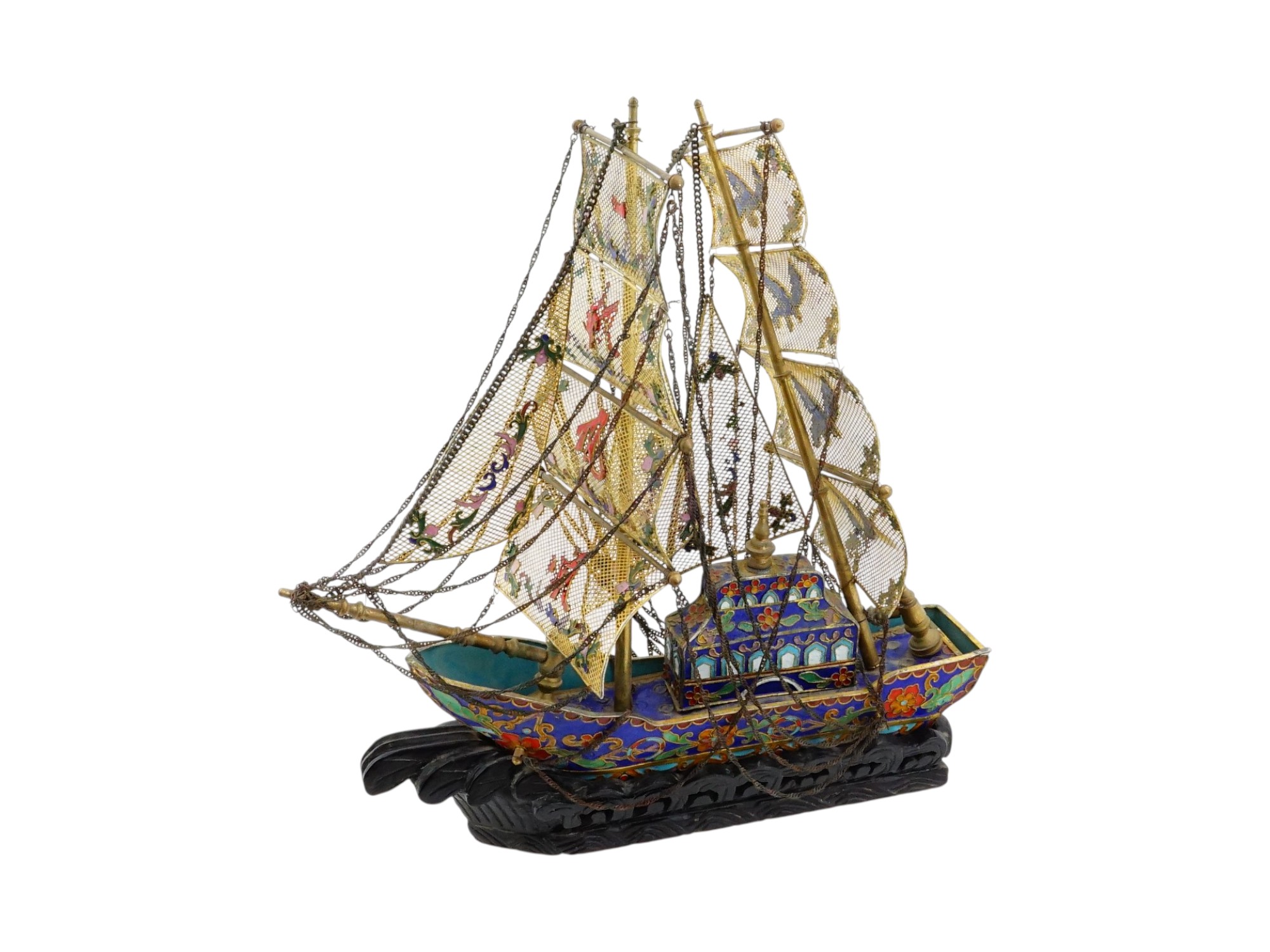 ANTIQUE CHINESE QING CLOISONNE ENAMEL SHIP MODEL