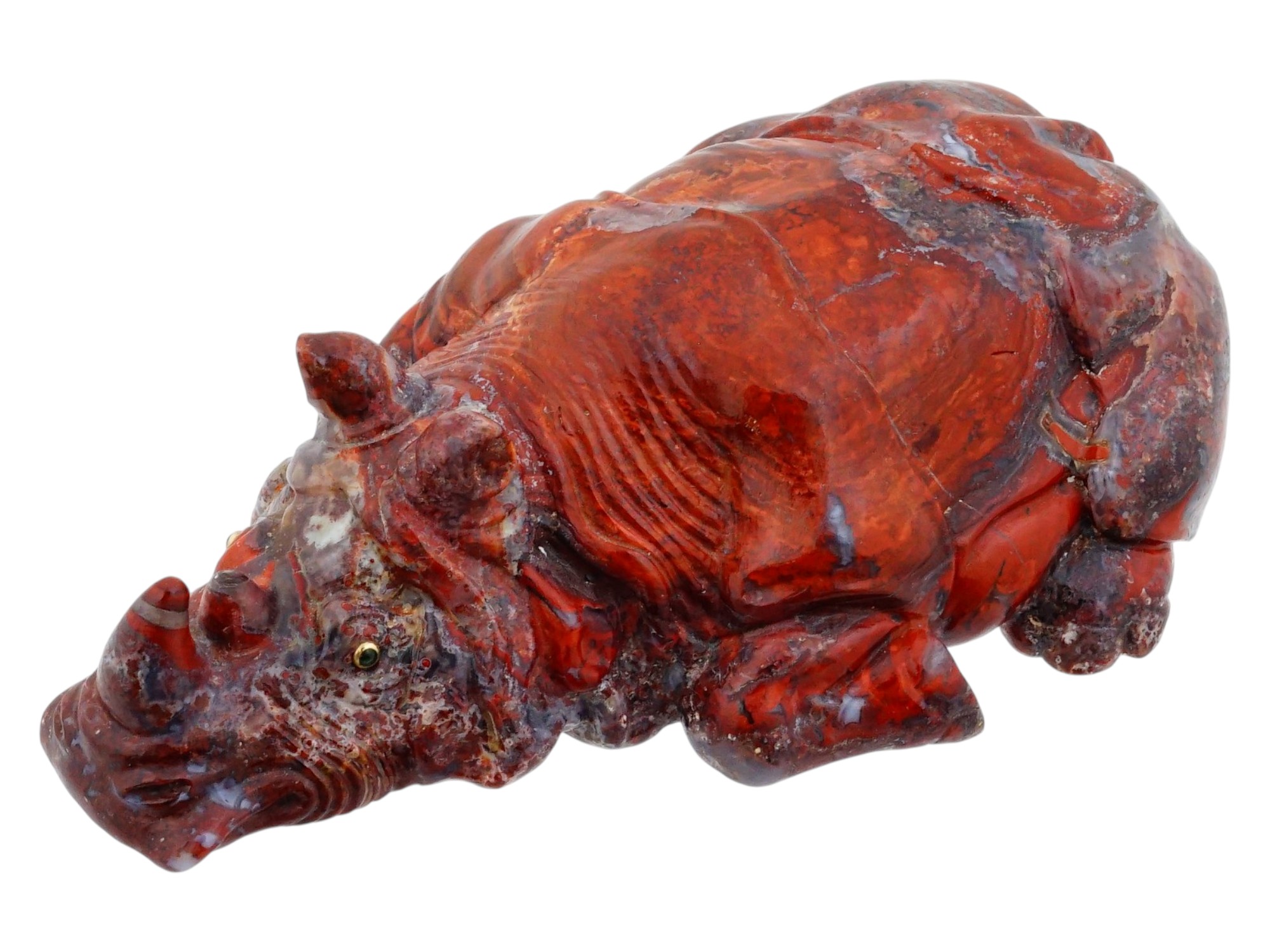 IMPERIAL RUSSIAN RED AGATE FIGURINE OF A RHINO