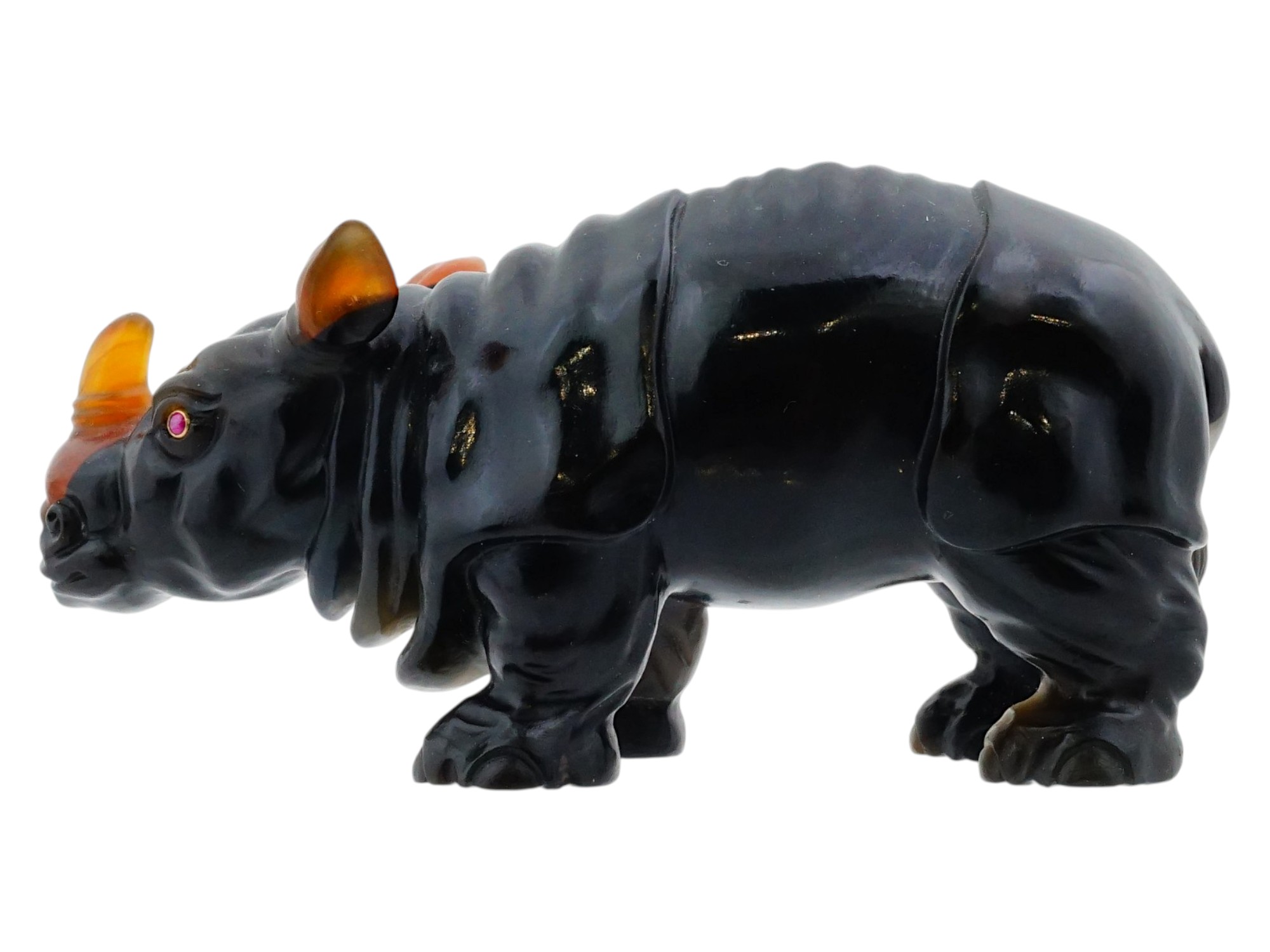 IMPERIAL RUSSIAN BLACK AGATE FIGURINE OF A RHINO