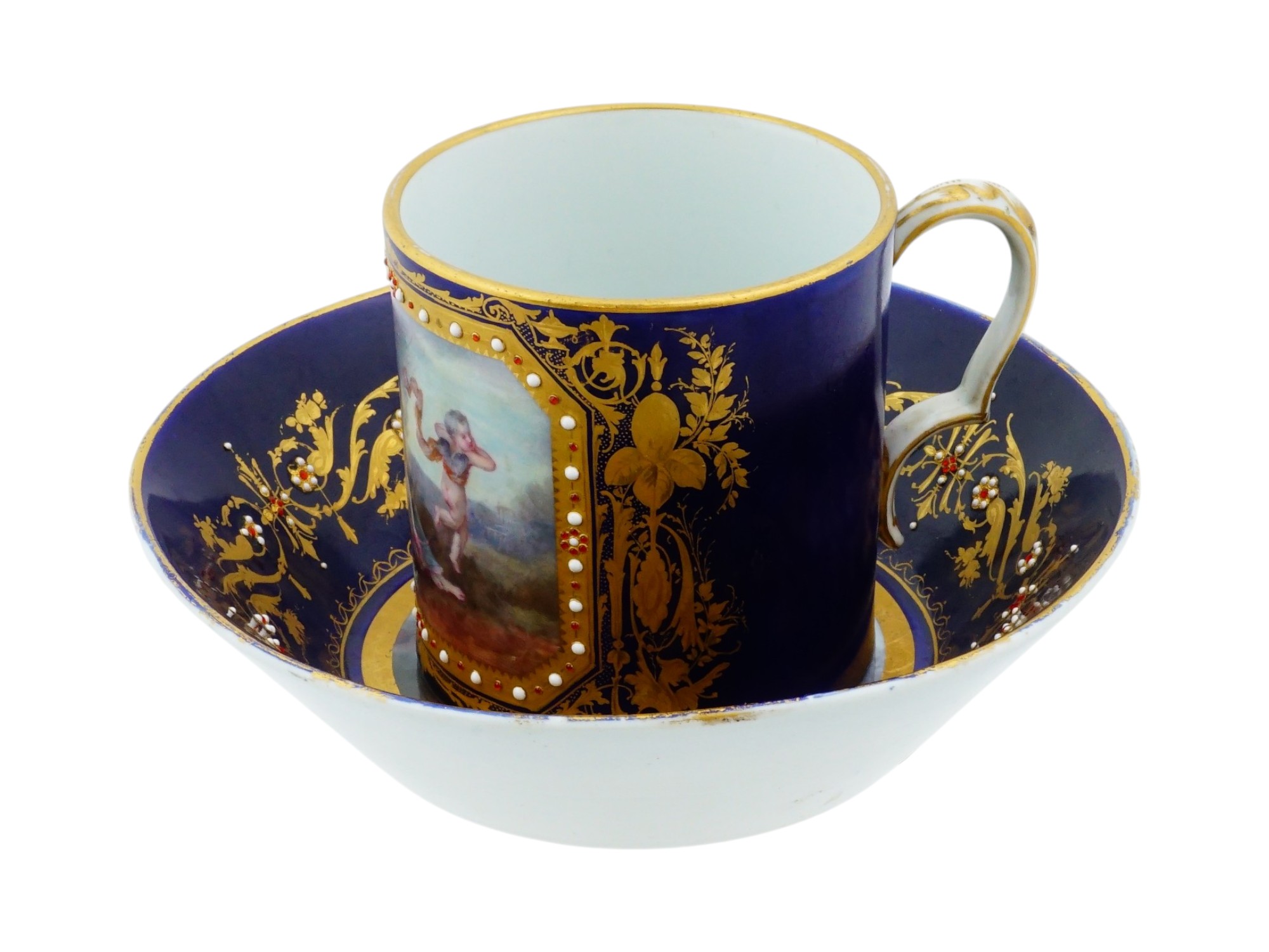 ANTIQUE FRENCH SERVES PORCELAIN TEA CUP AND SAUCER
