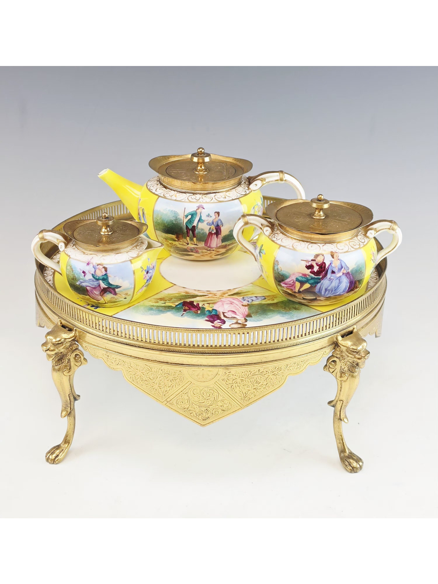 19TH C AUSTRIAN ROYAL VIENNA STYLE PORCELAIN TEA SERVICE