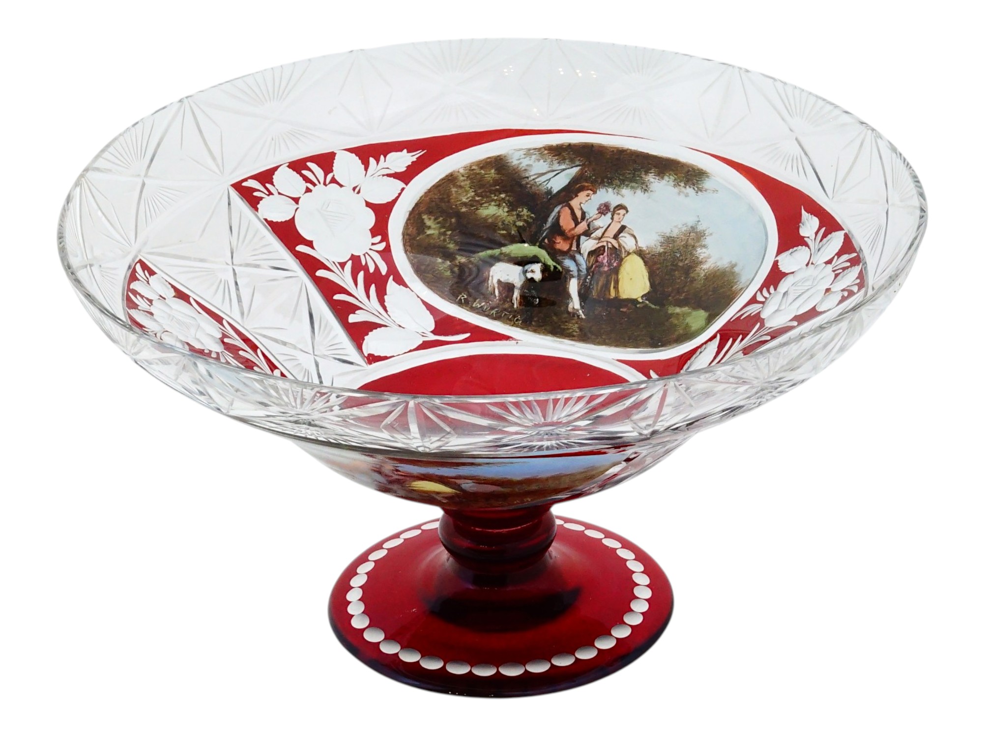 19TH C FRENCH CUT CRYSTAL FRUIT BOWL SIGNED WÜRTIG