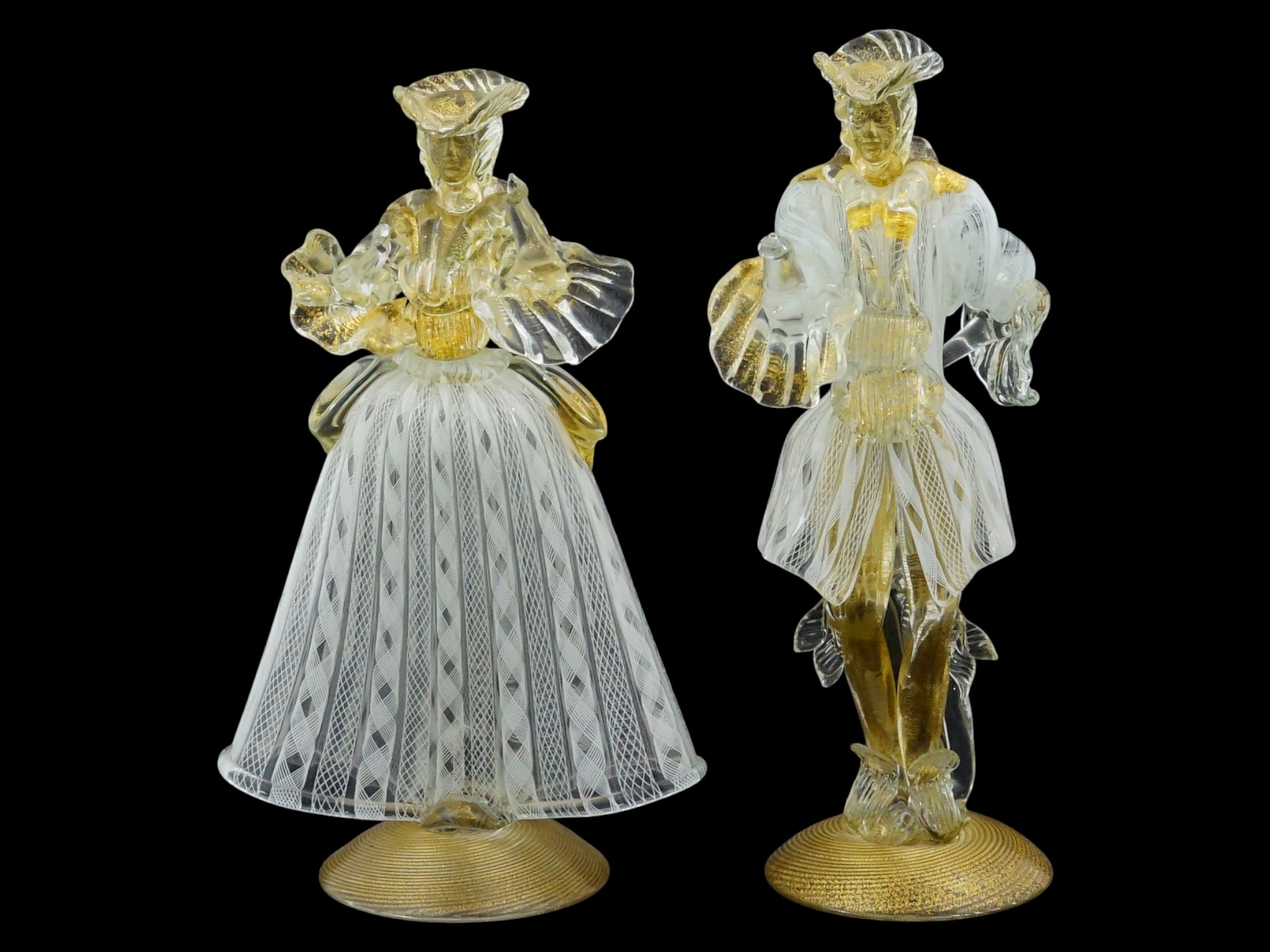 PAIR OF GIULIANO BULLO MURANO ZANFIRICO & GOLD LEAF DANCERS