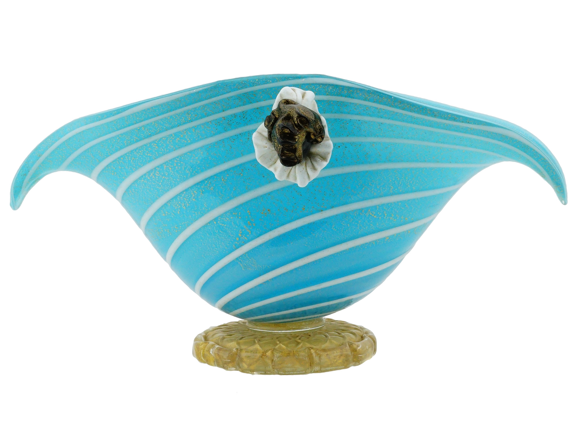 VINTAGE ITALIAN MURANO GLASS BLUE AND GOLD CENTERPIECE