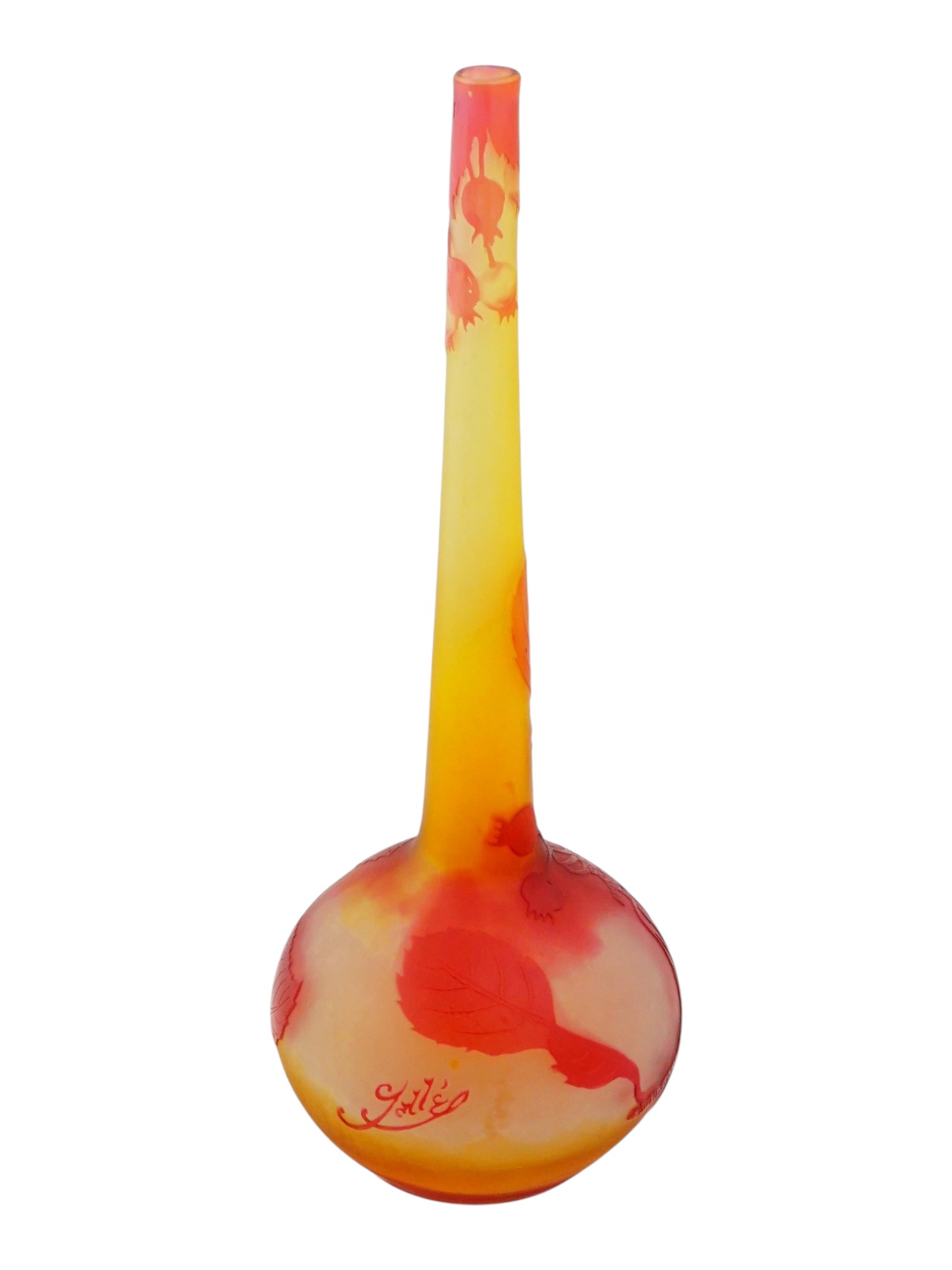 FRENCH ART NOUVEAU GALLE ROSEHIP CAMEO GLASS VASE