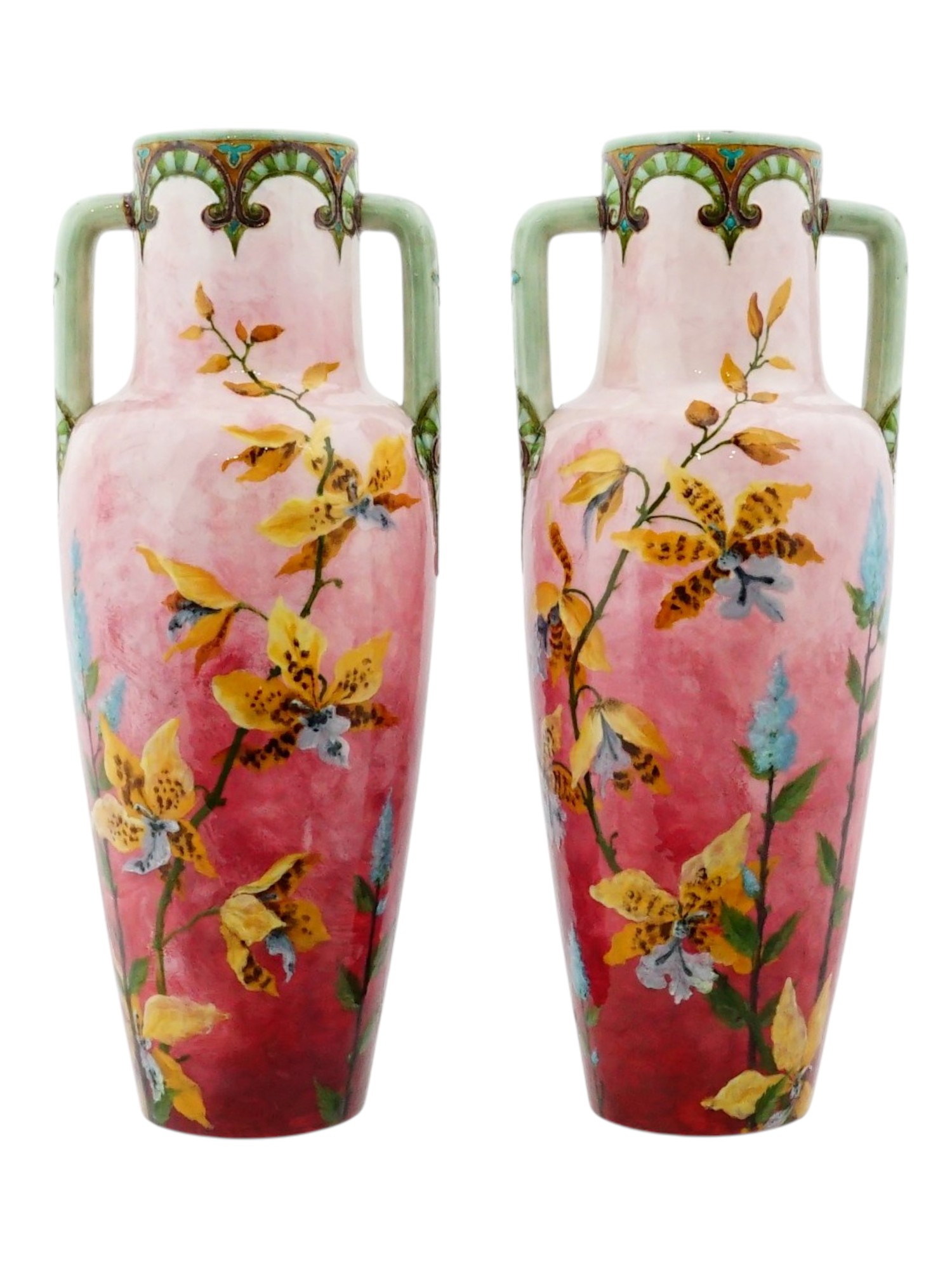 PAIR OF ART NOUVEAU SEVRES FRENCH CERAMIC VASES