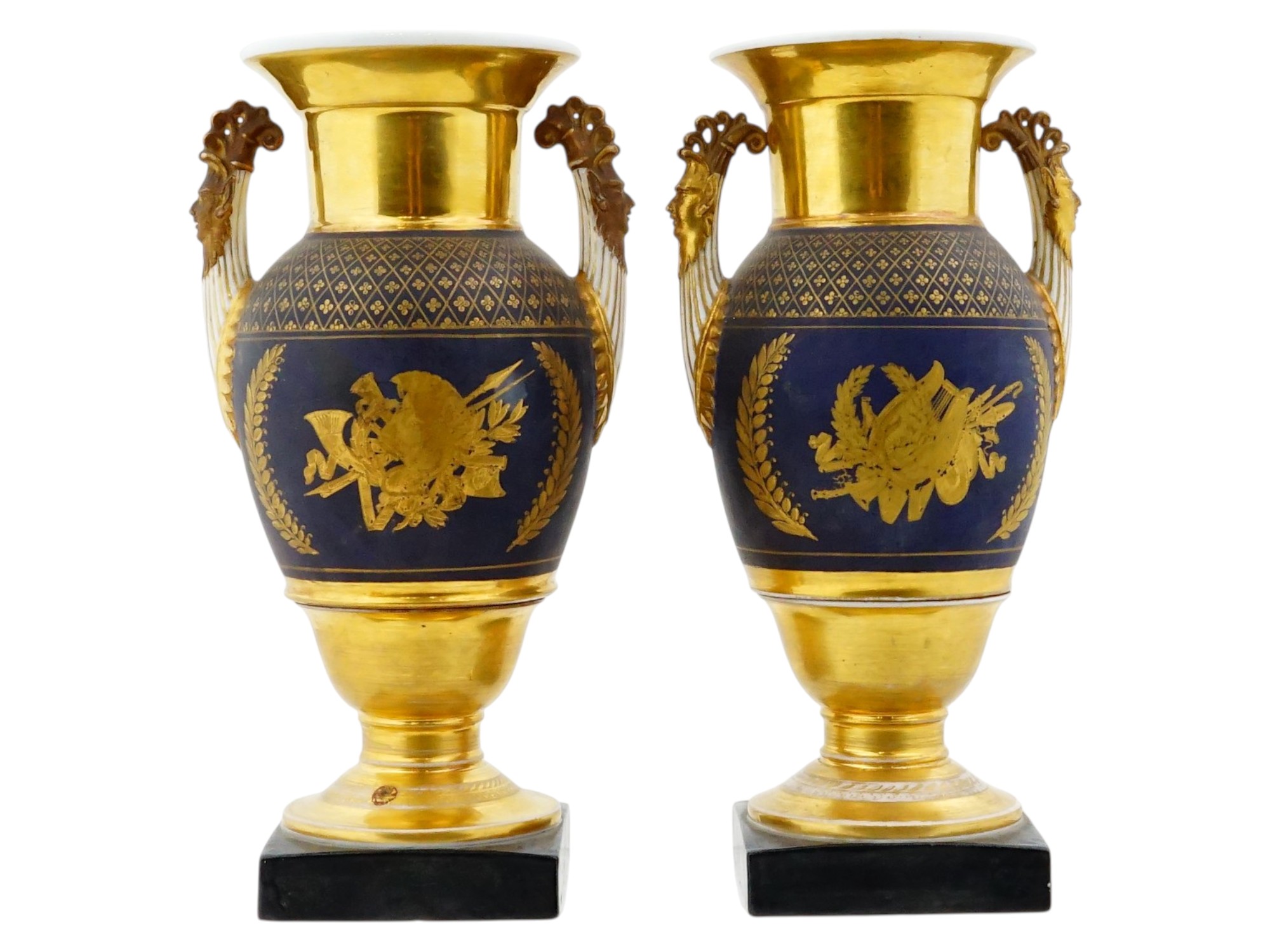 PAIR OF ANTIQUE FRENCH EMPIRE STYLE PORCELAIN VASES