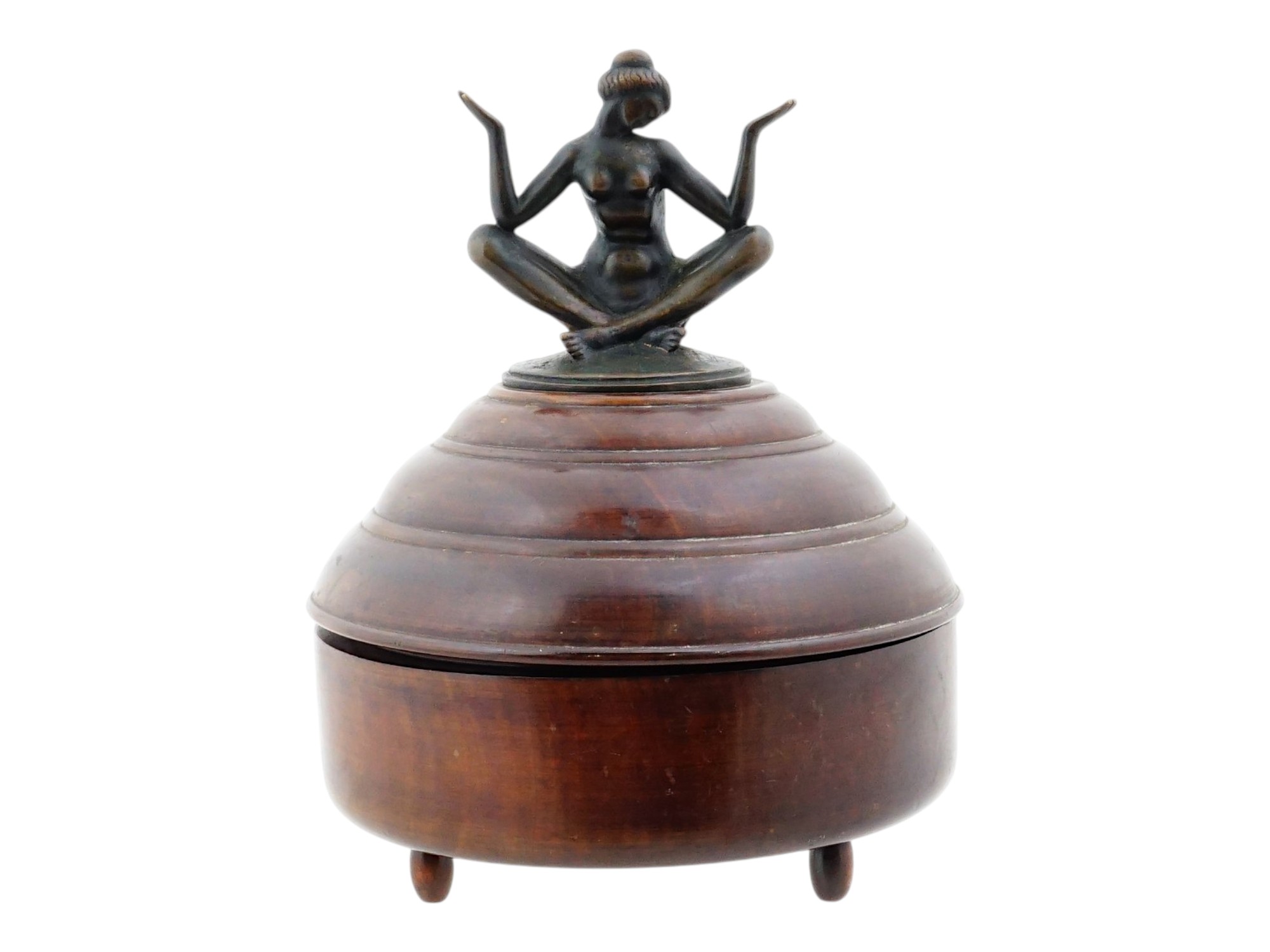 ALLMANN ART DECO TURNED WOOD BRONZE VANITY BOX