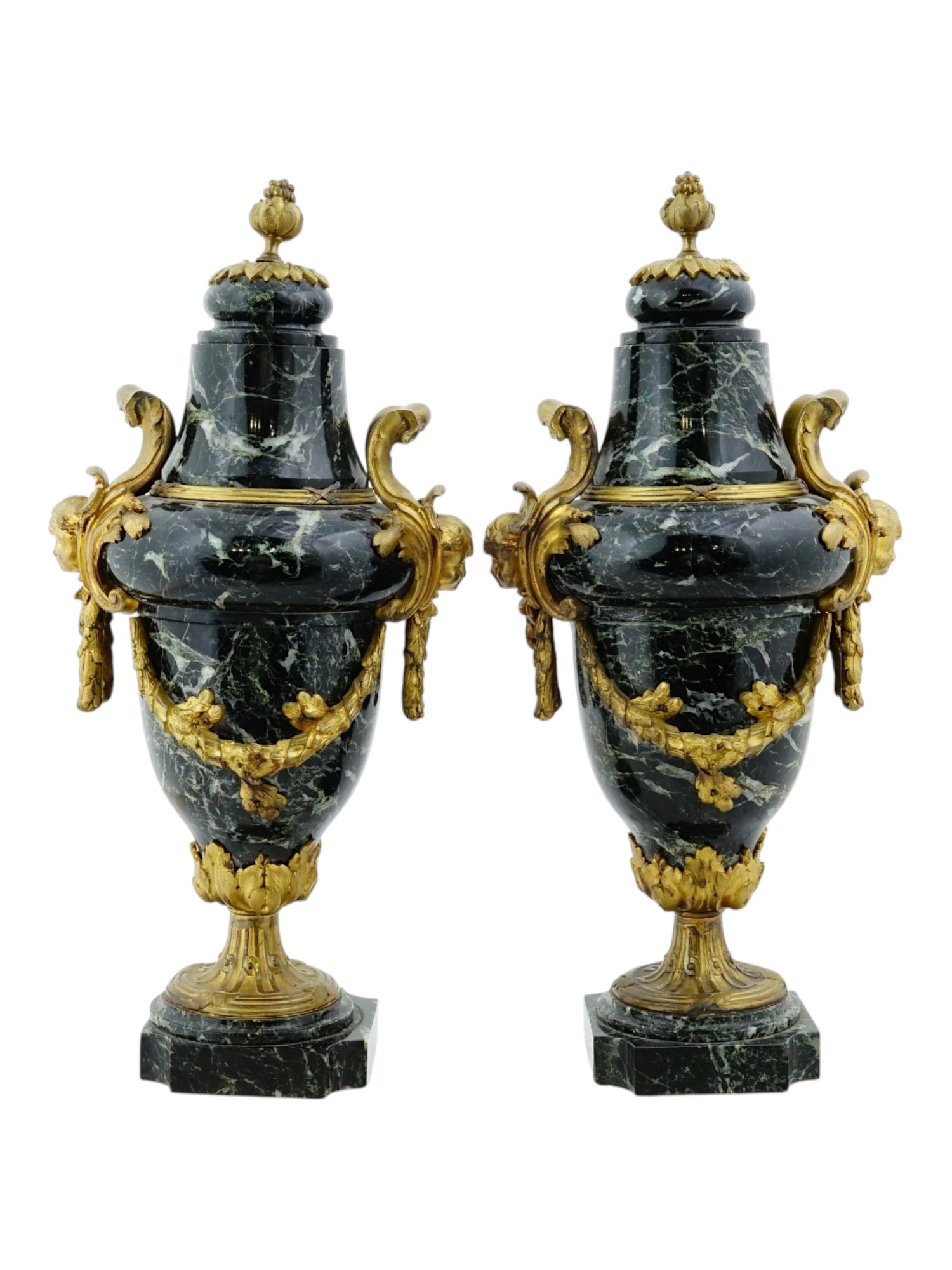 PAIR OF FRENCH GILT BRONZE AND MARBLE CASSOLETTES