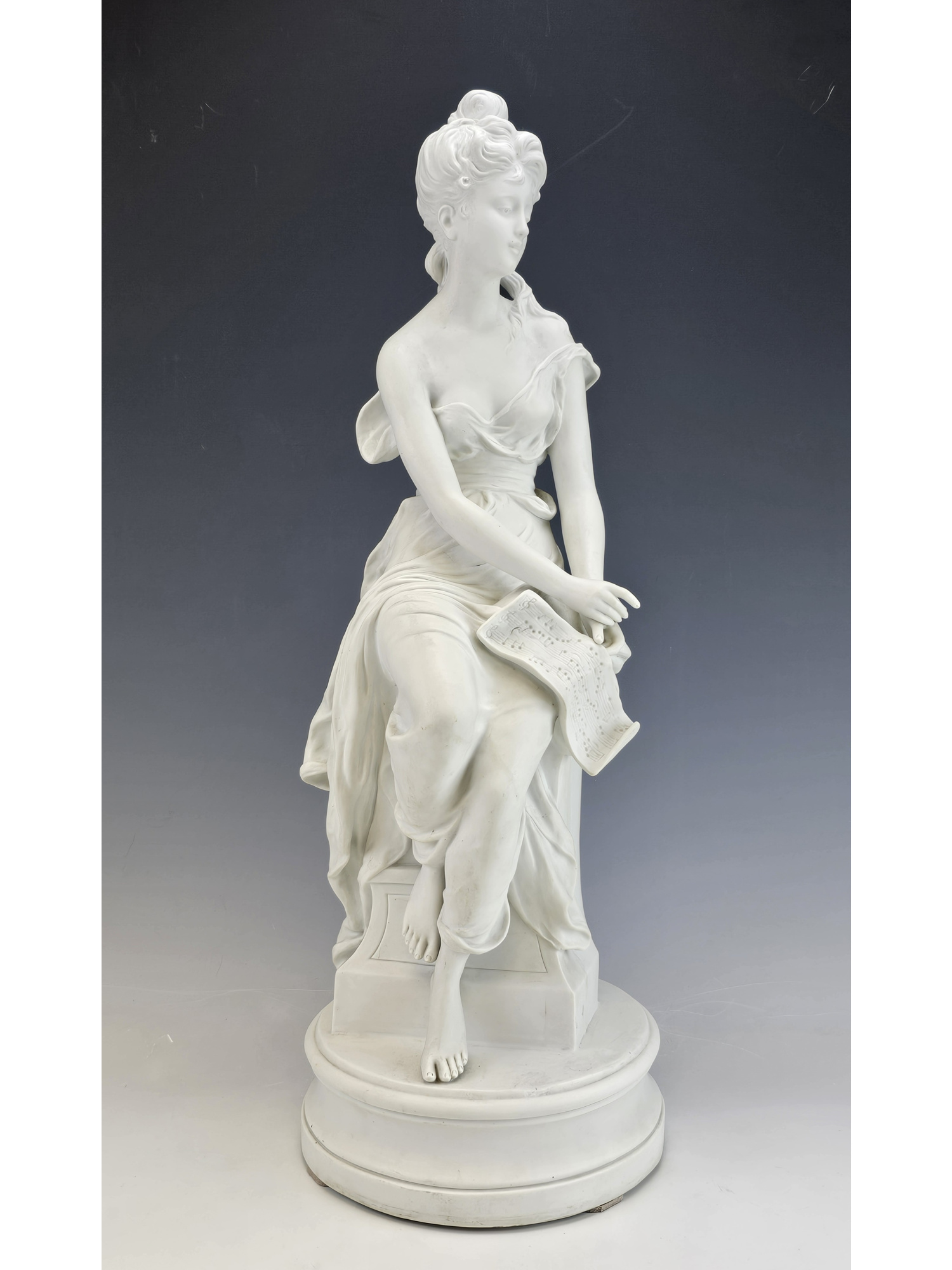 LARGE 19TH C FRENCH BISQUE PORCELAIN MUSE OF MUSIC H. MOREAU