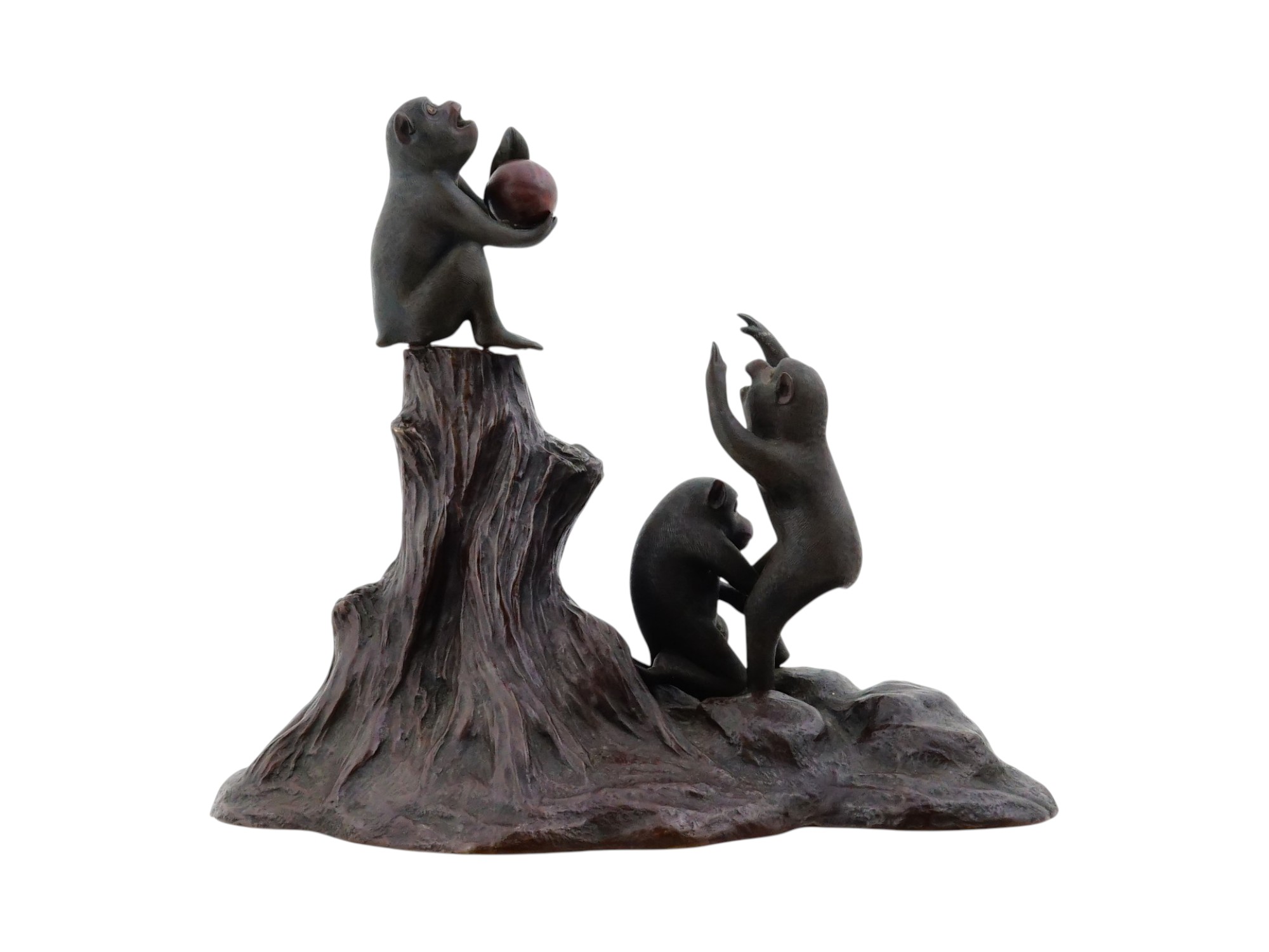ANTIQUE JAPANESE MEIJI BRONZE OKIMONO FIGURINE MONKEYS