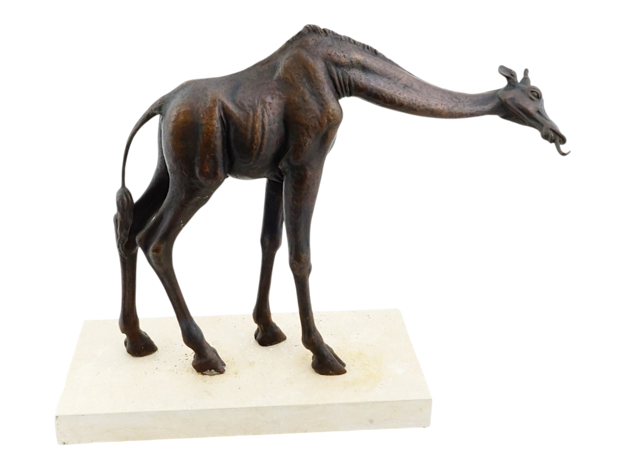 BRONZE GIRAFFE SCULPTURE ON STONE BASE