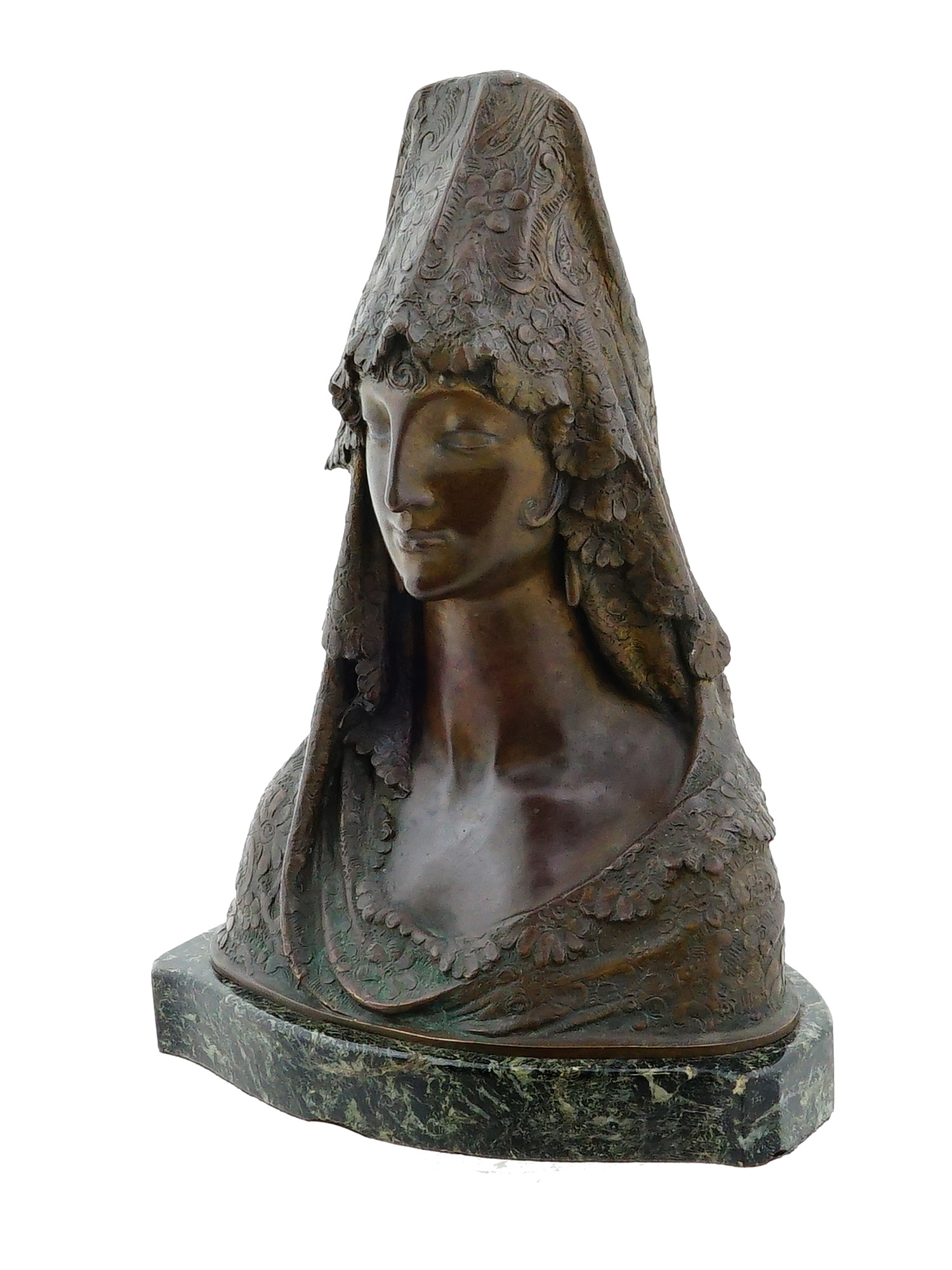 SIGNED ESCARDO SPANISH BRONZE FEMALE BUST SCULPTURE
