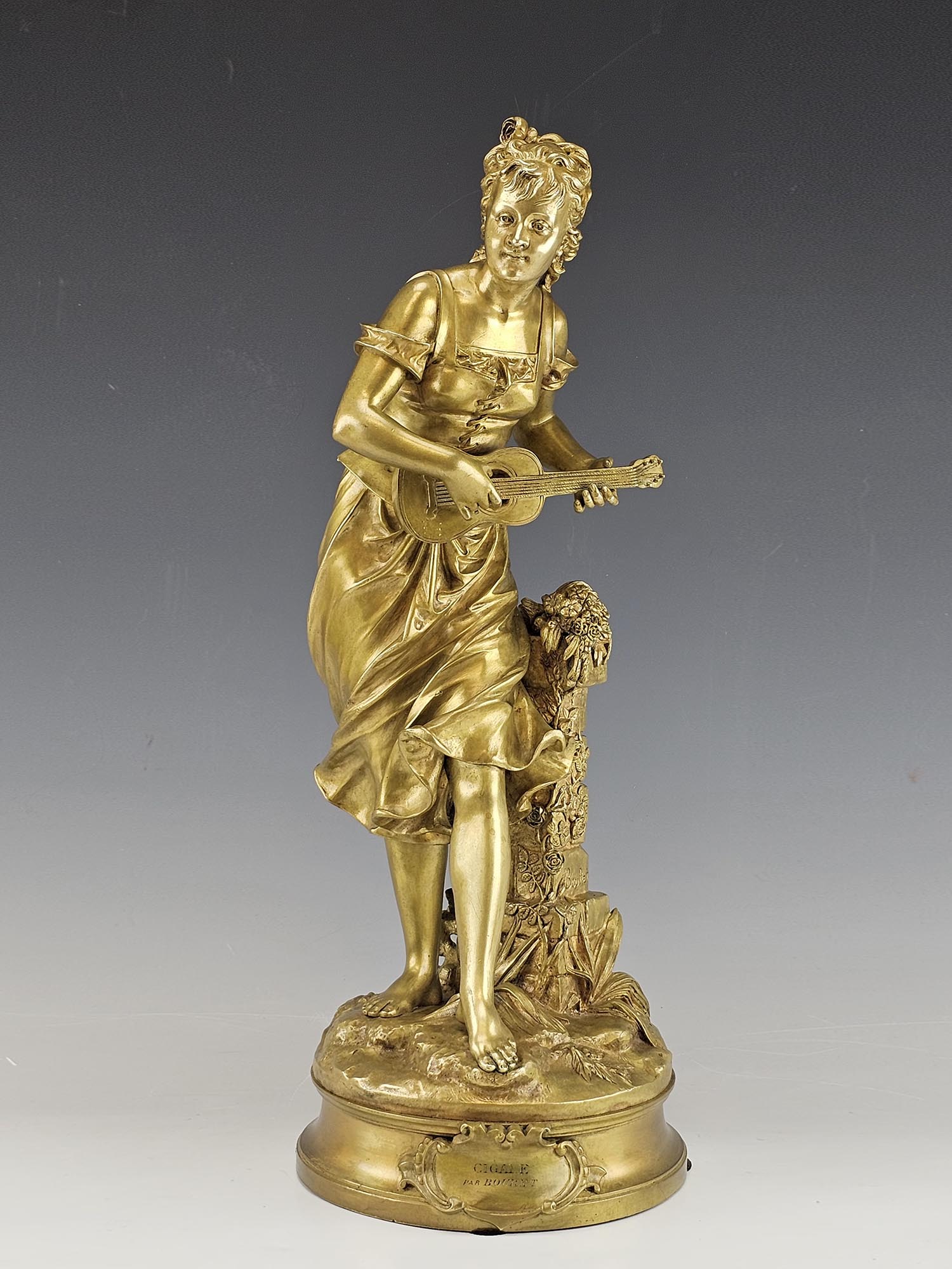 EUTROPE BOURET FRENCH 19TH C BRONZE FEMALE FIGURE