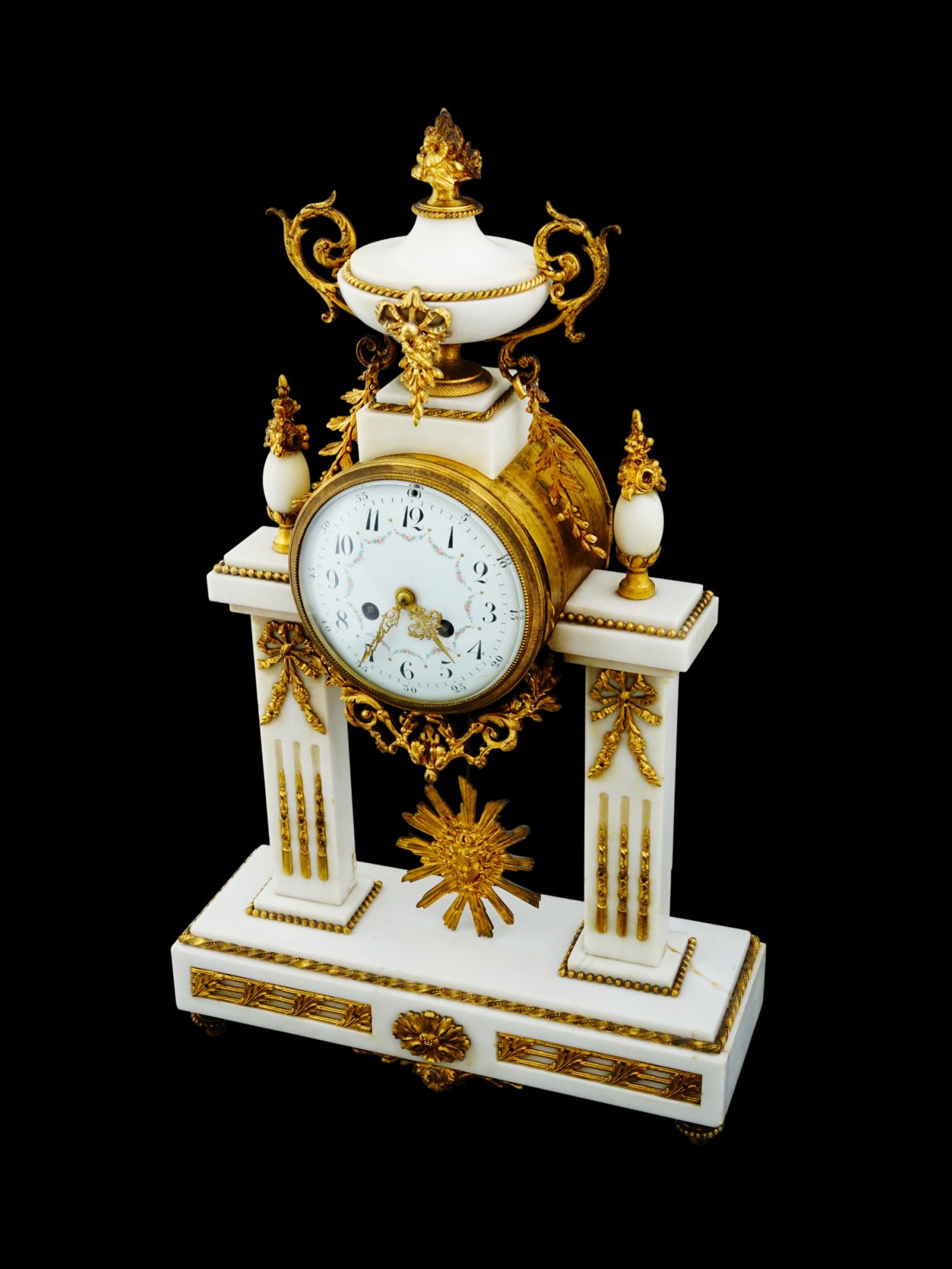 FRENCH LOUIS XVI STYLE BRONZE AND MARBLE MANTEL CLOCK