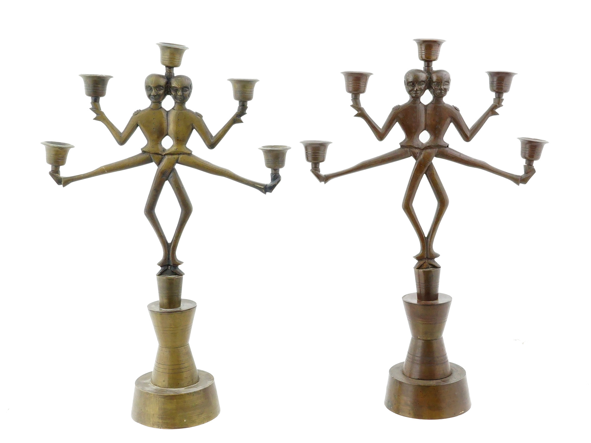 PAIR OF RUSSIAN ART DECO BRONZE FIGURAL CANDELABRAS