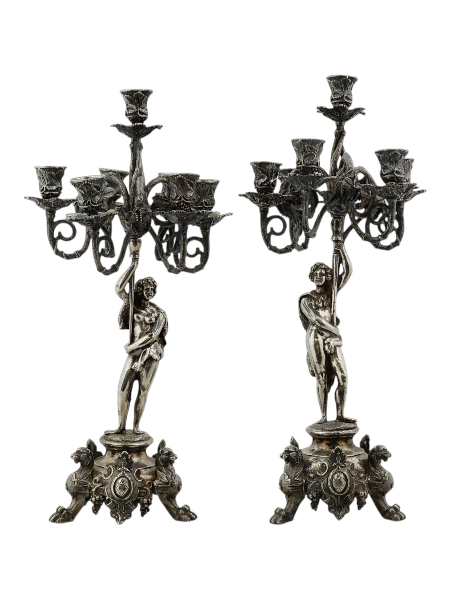PAIR OF 19TH C FRENCH SILVER PLATED BRONZE CANDELABRAS